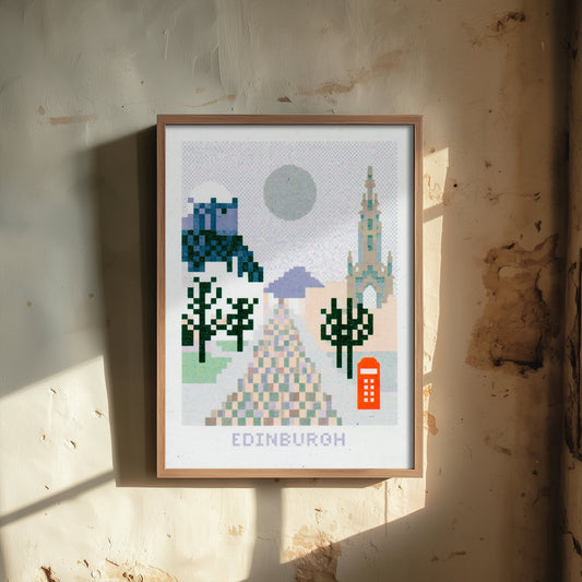 Edinburgh Scotland Travel Poster - Pixel Art Print - Castle Illustration - Retro Scottish Cityscape 2/3