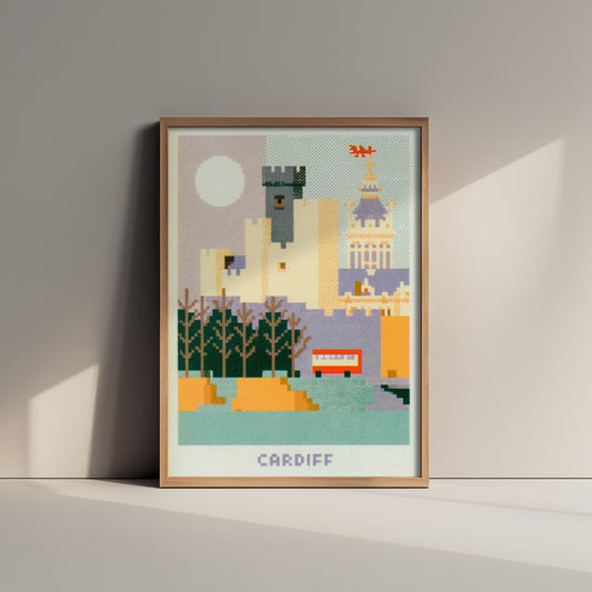 Cardiff Wales Travel Poster - Pixel Art City Print - Retro Pixel Illustration - Cardiff Castle City Hall 3/3