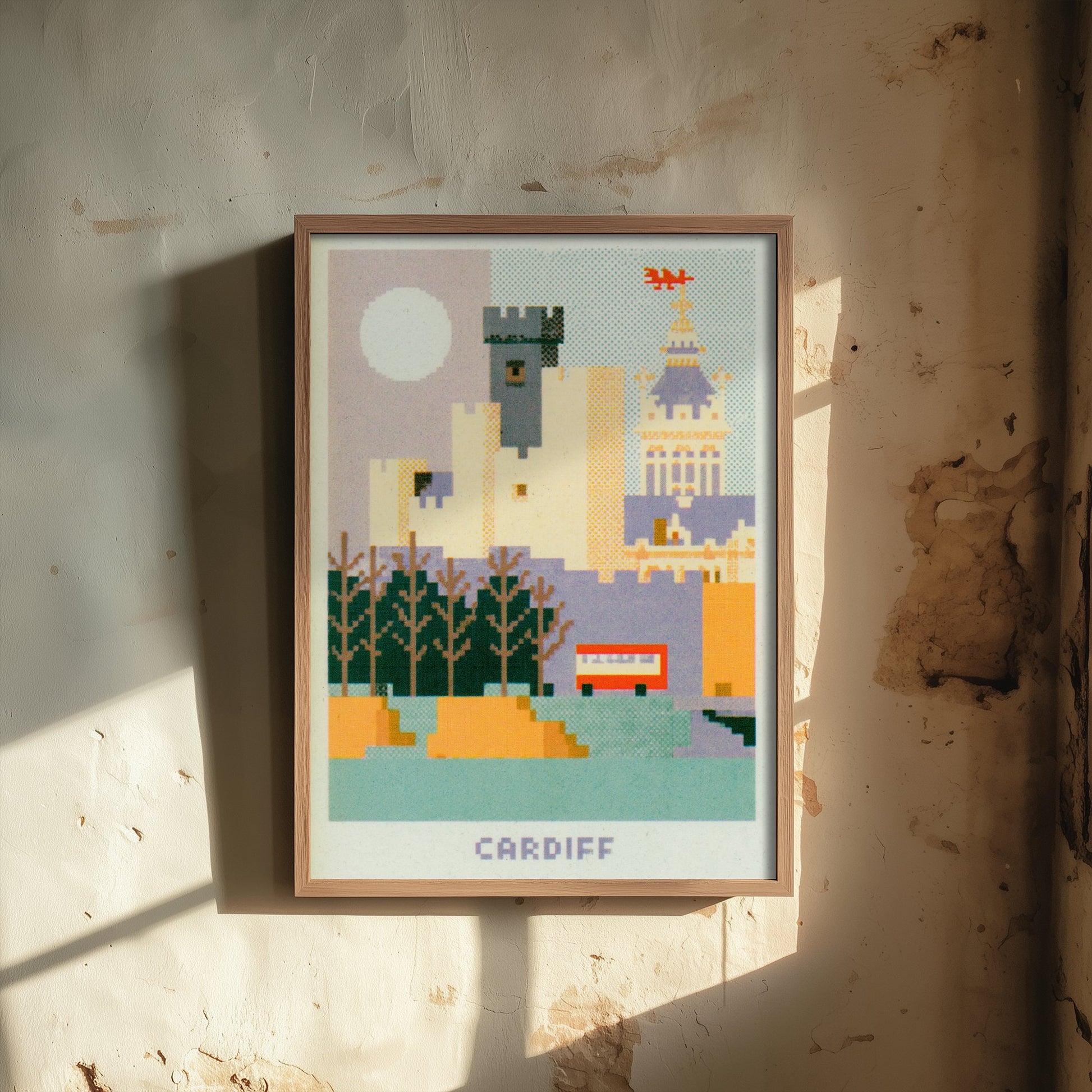 Cardiff Wales Travel Poster - Pixel Art City Print - Retro Pixel Illustration - Cardiff Castle City Hall 3/3