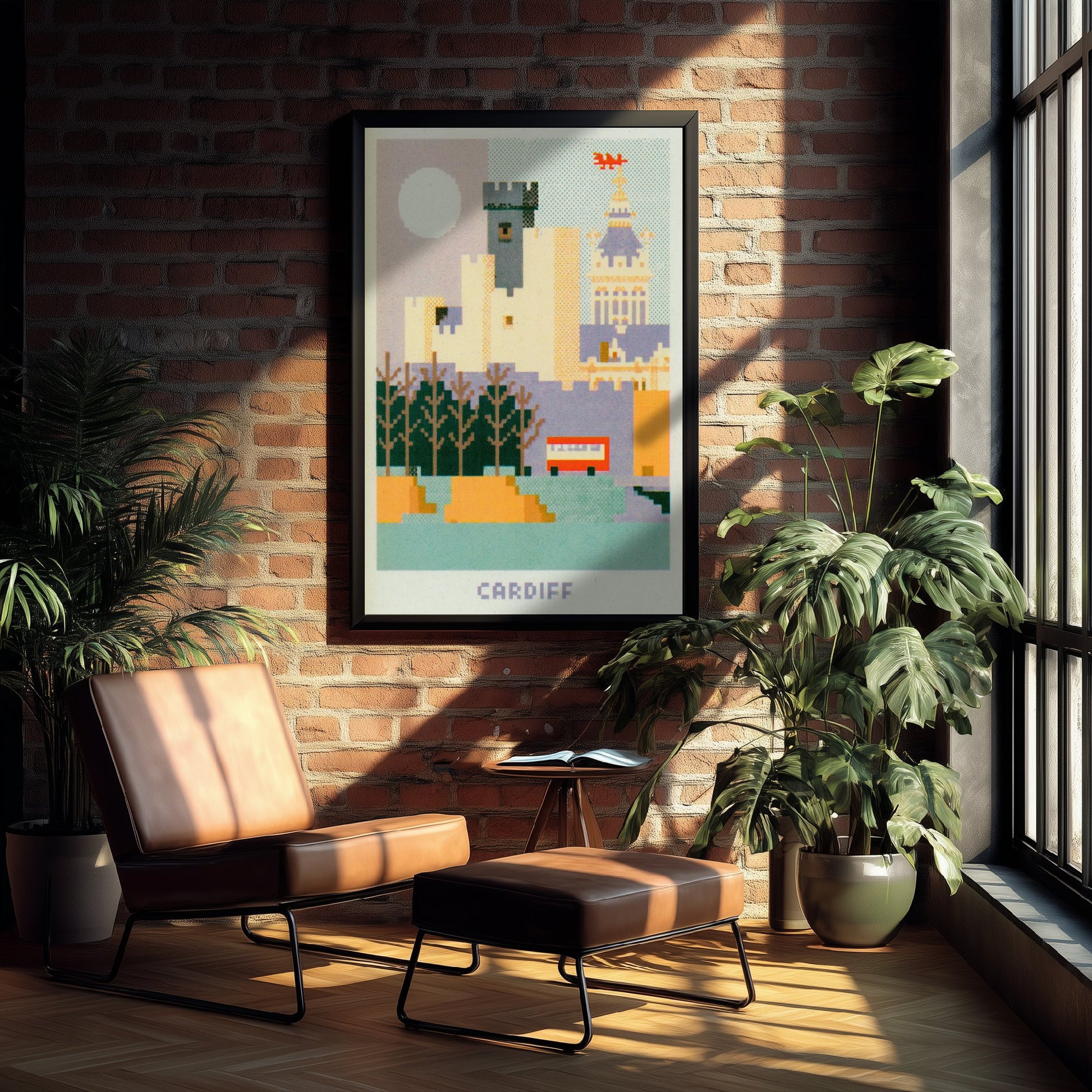 Cardiff Wales Travel Poster - Pixel Art City Print - Retro Pixel Illustration - Cardiff Castle City Hall 3/3