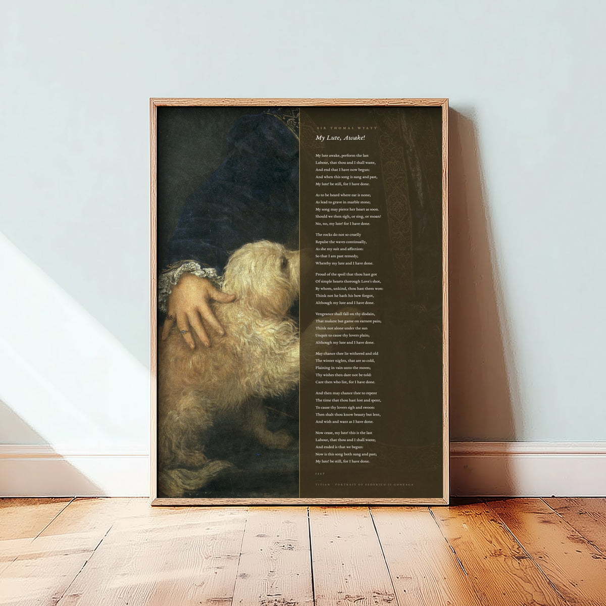My Lute Awake by Sir Thomas Wyatt Art Print - Full Poem beside Titian Federico Gonzaga Painting - Tudor Love Poetry Poster