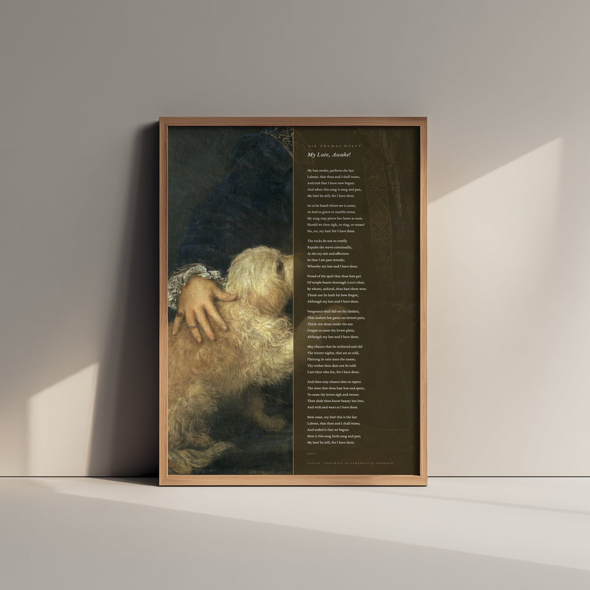 My Lute Awake by Sir Thomas Wyatt Art Print - Full Poem beside Titian Federico Gonzaga Painting - Tudor Love Poetry Poster