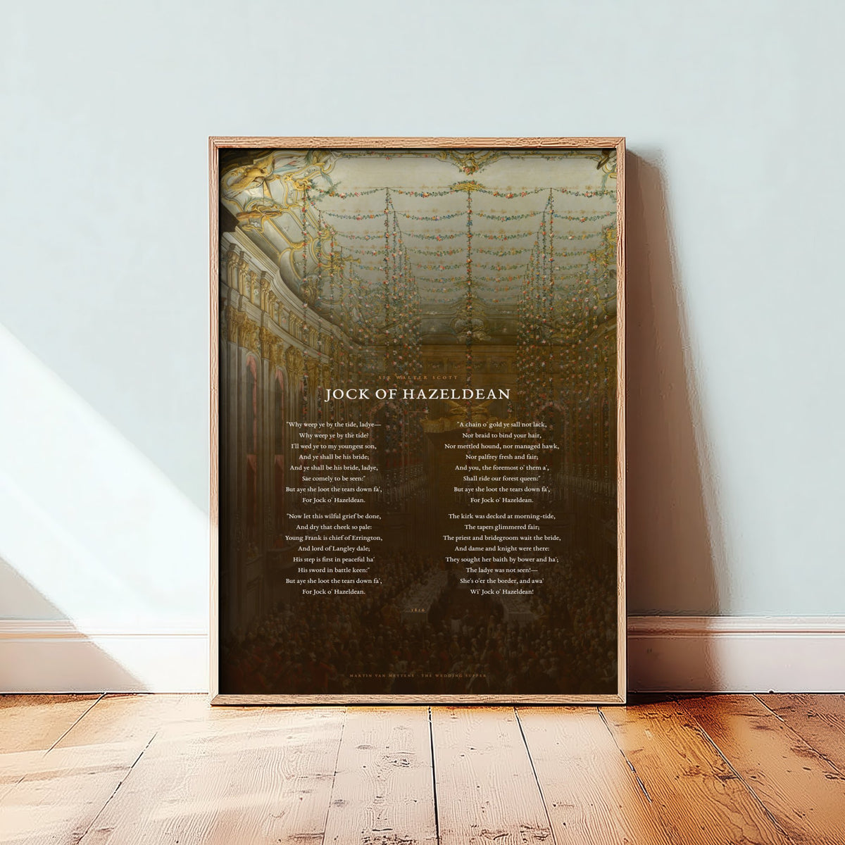 Jock of Hazeldean by Sir Walter Scott Art Print - Full Poem over The Wedding Supper Classic Painting - Scottish Ballad Poetry Poster