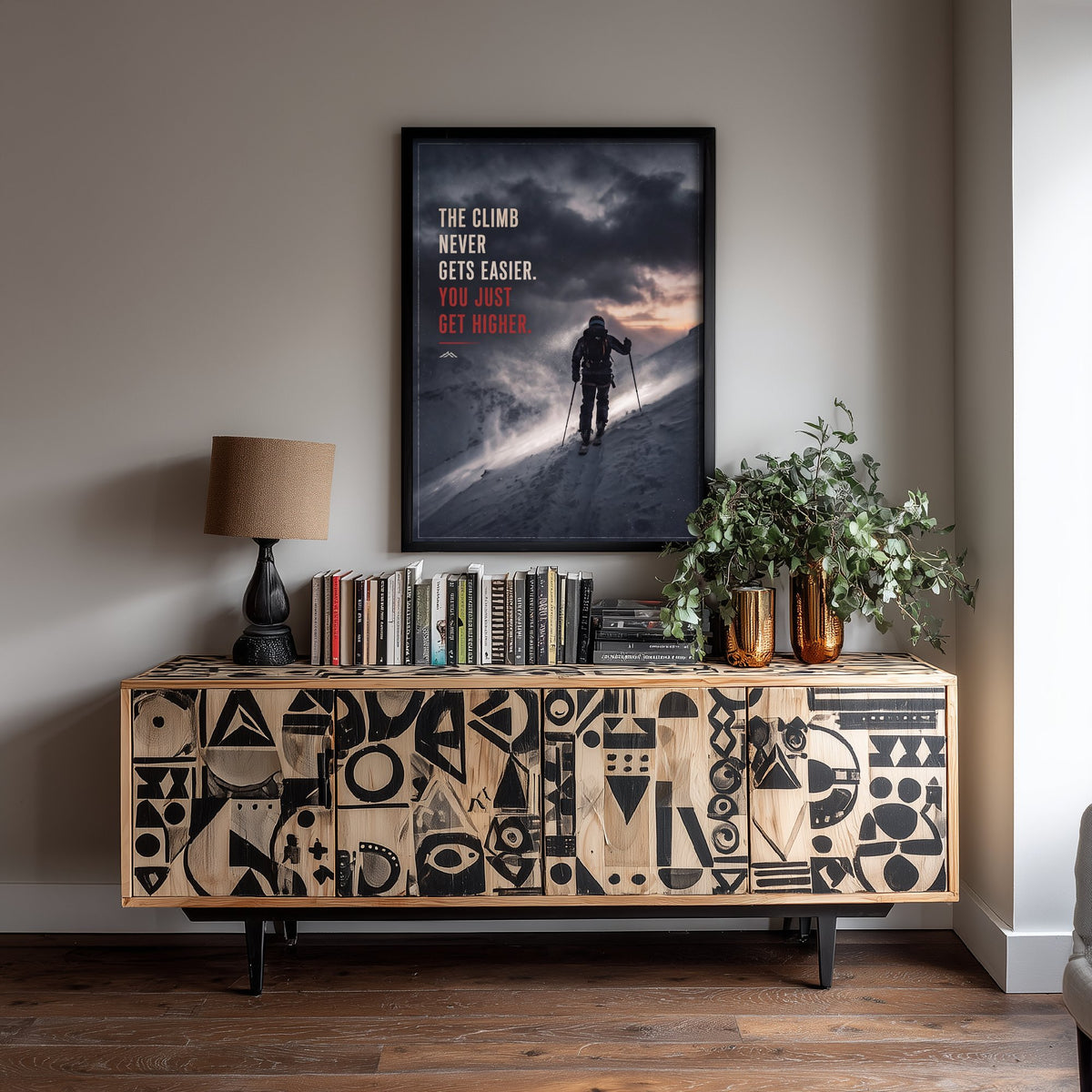 Skiing Motivational Quote Poster - The Climb Never Gets Easier You Just Get Higher - Ski Touring Photo Art Print - Storm Ascent 1/3
