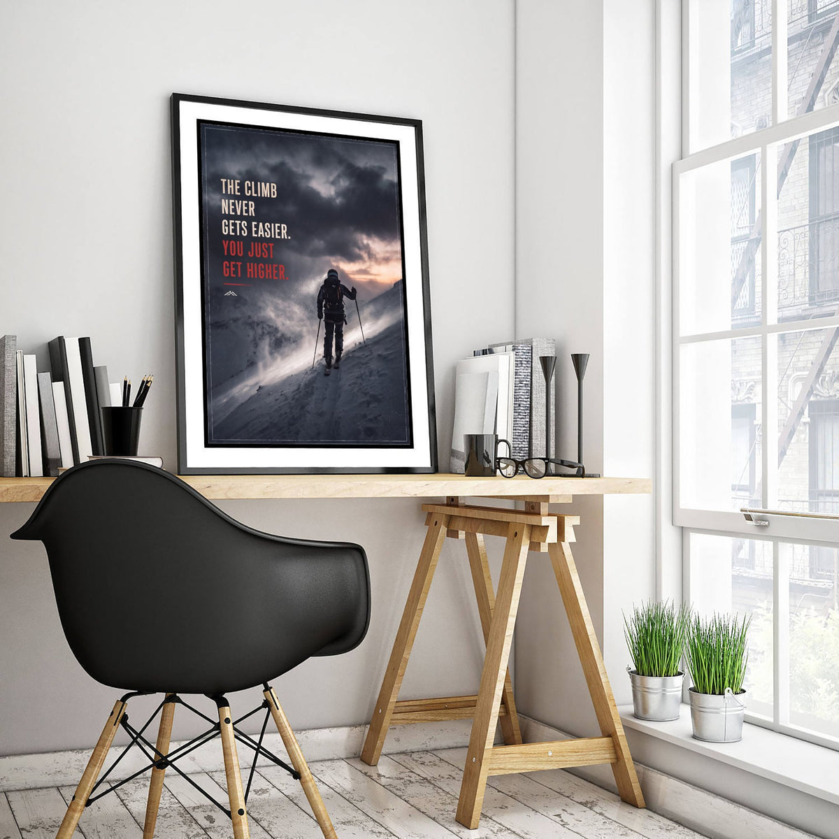 Skiing Motivational Quote Poster - The Climb Never Gets Easier You Just Get Higher - Ski Touring Photo Art Print - Storm Ascent 1/3