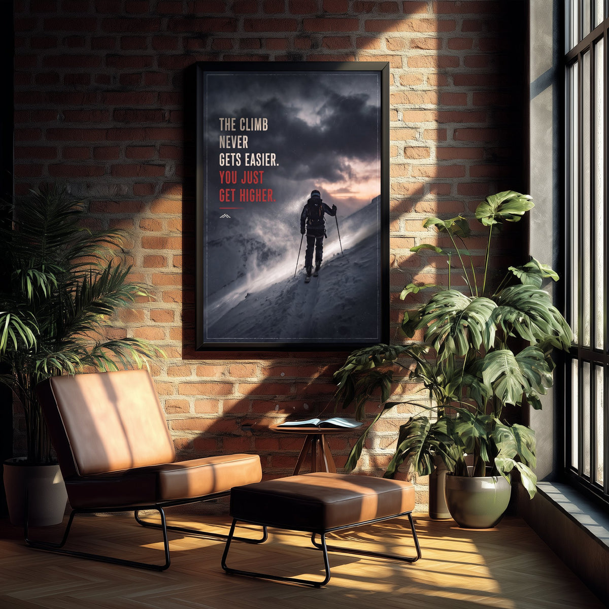 Skiing Motivational Quote Poster - The Climb Never Gets Easier You Just Get Higher - Ski Touring Photo Art Print - Storm Ascent 1/3
