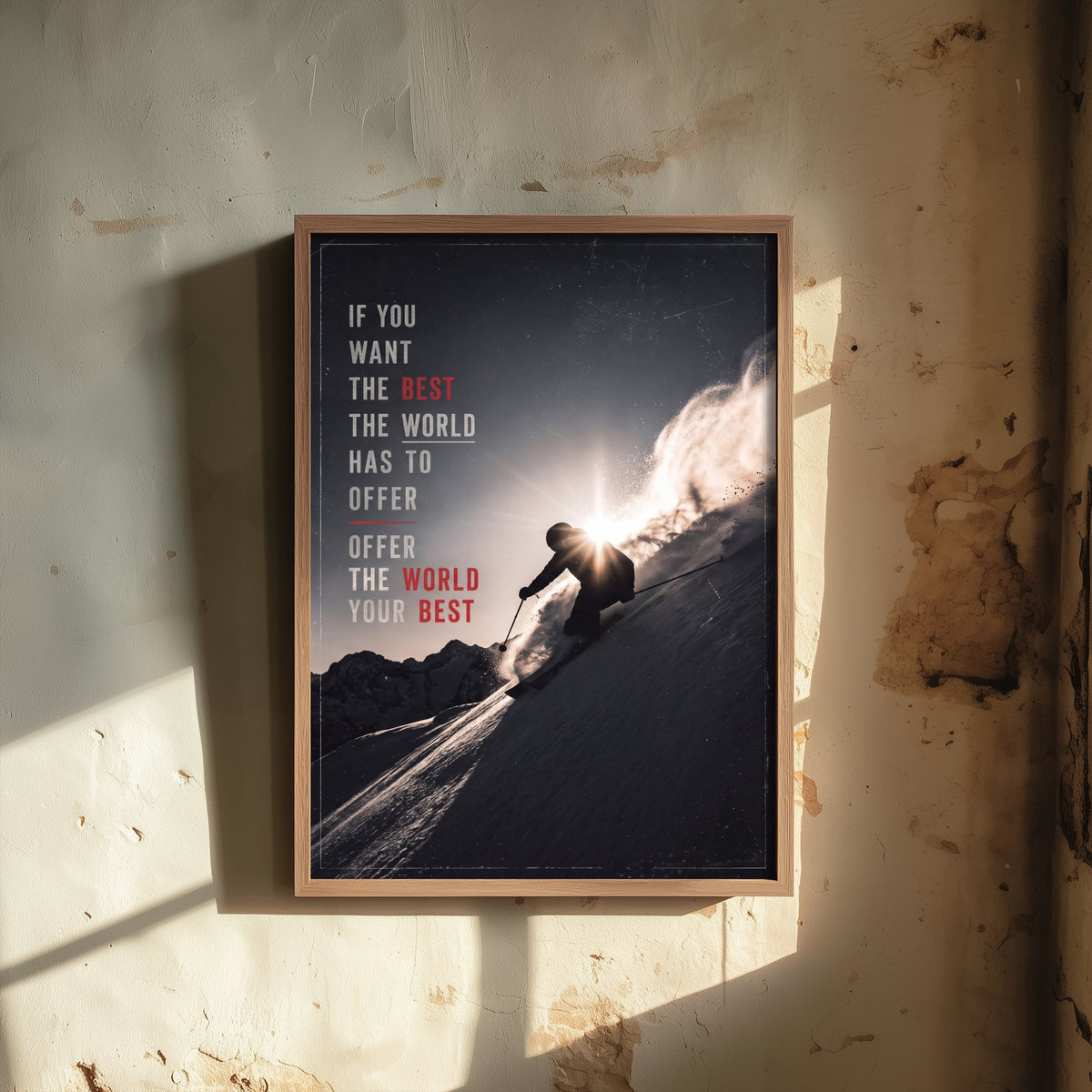 Skiing Motivation Poster - Offer the World Your Best Quote - Powder Skier Photo Art Print - Winter Sun Downhill 2/3
