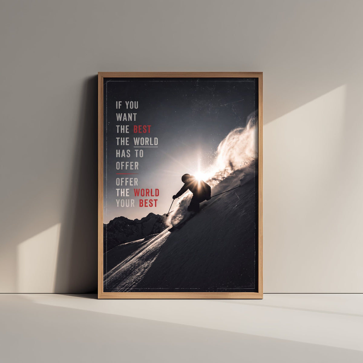 Skiing Motivation Poster - Offer the World Your Best Quote - Powder Skier Photo Art Print - Winter Sun Downhill 2/3