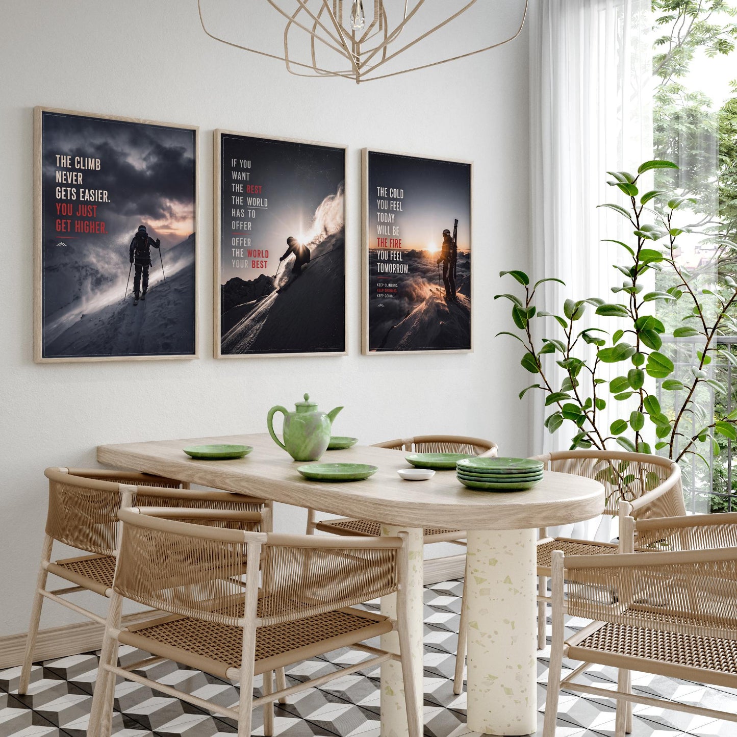 Skiing Motivation Set of Three Prints - 3 Inspirational Quote Posters - Ski Mountain Photo Wall Art - The Cold Will Be The Fire