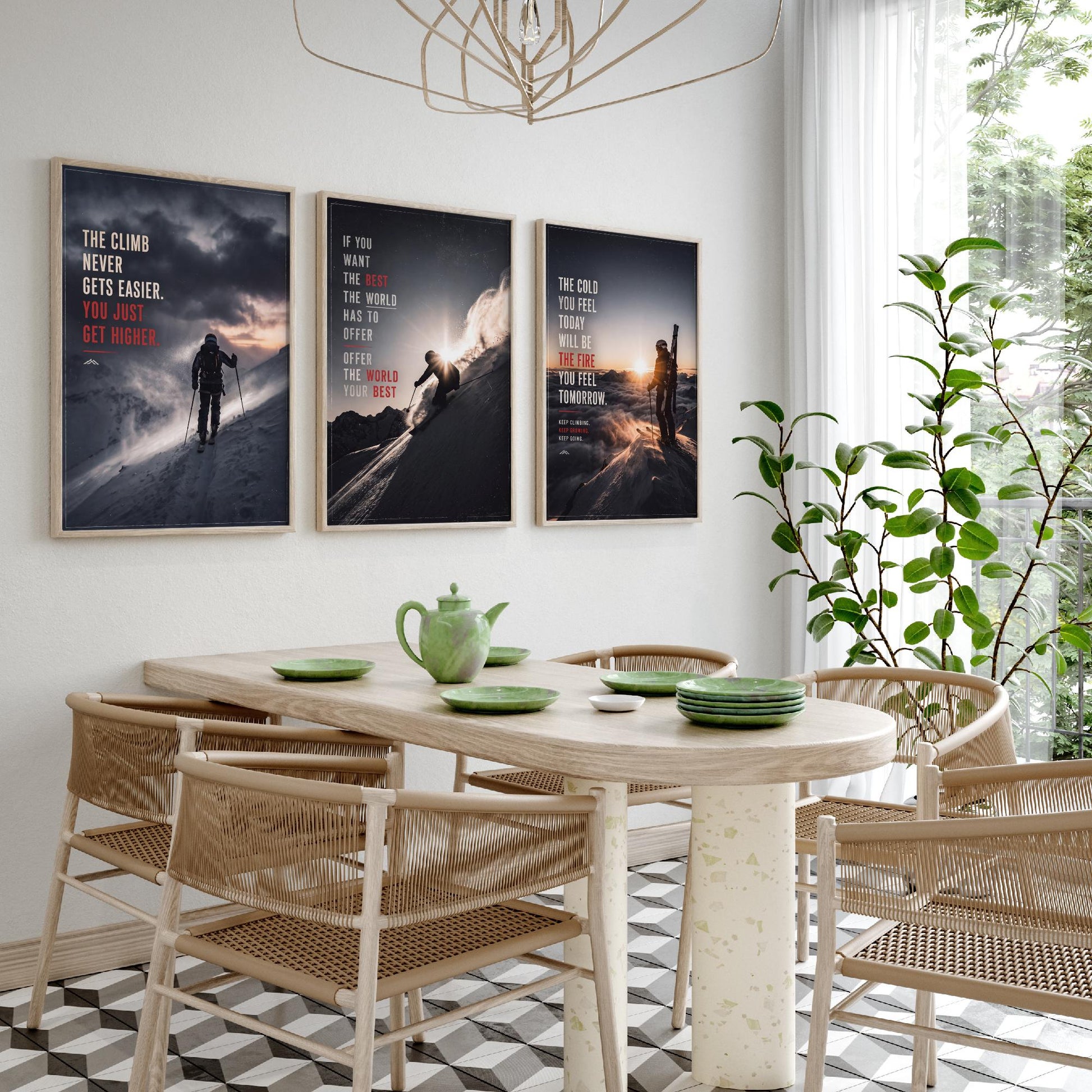 Skiing Motivation Set of Three Prints - 3 Inspirational Quote Posters - Ski Mountain Photo Wall Art - The Cold Will Be The Fire