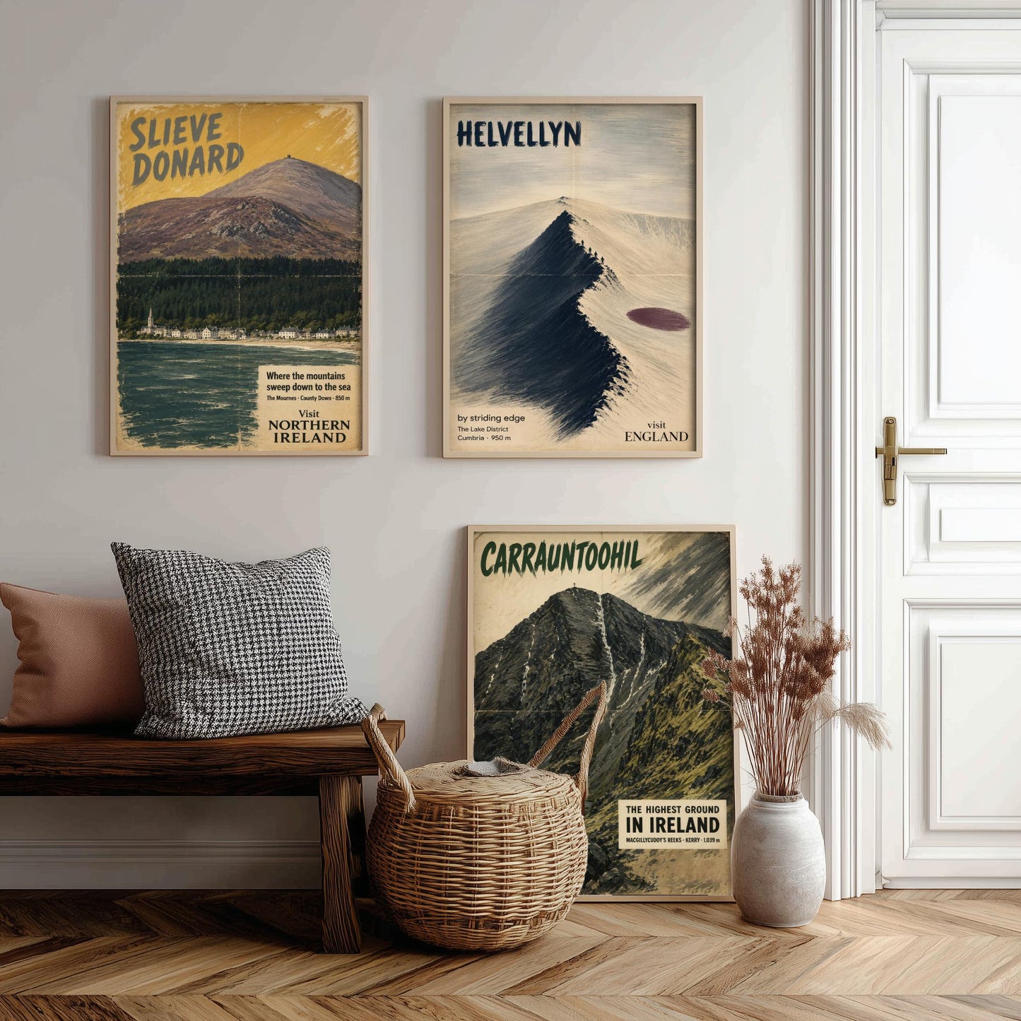 Slieve Donard, Helvellyn, Carrauntoohil Set of Three Art Prints - Vintage Travel Posters - Irish and Lake District Peaks Painting V1