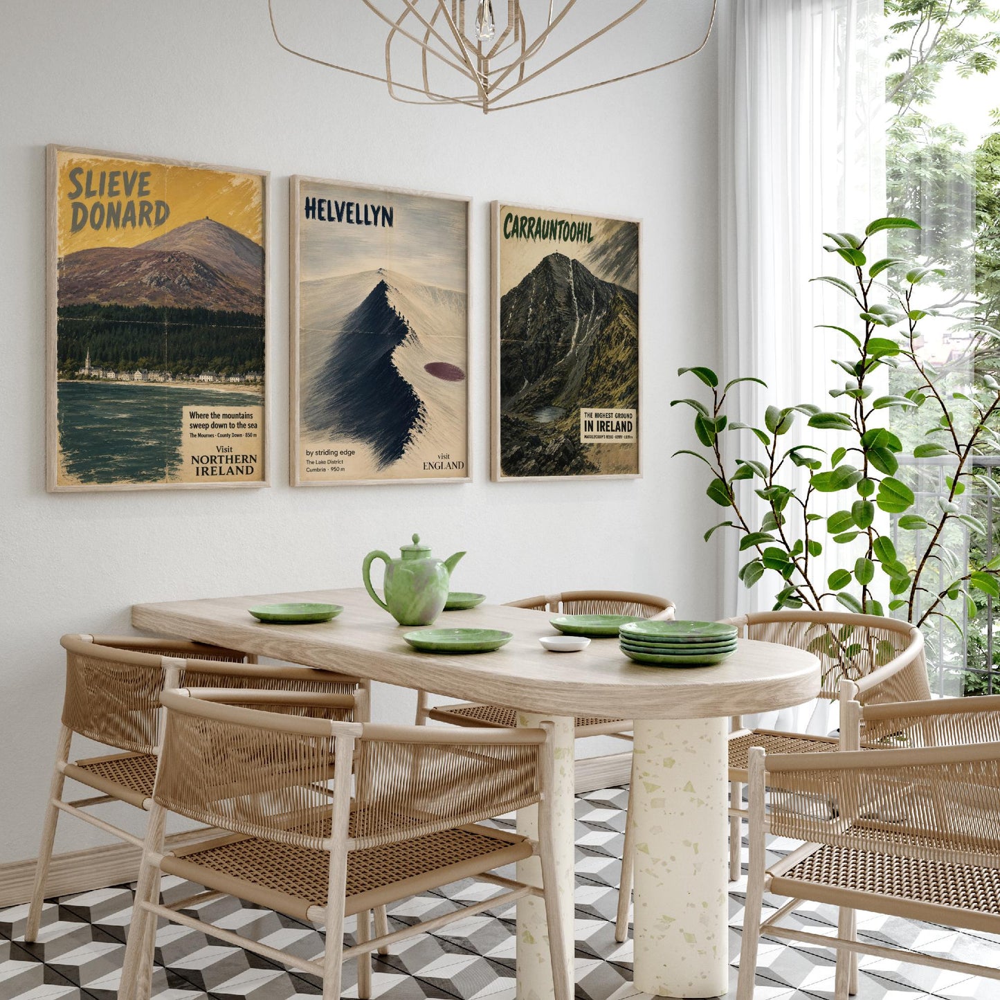 Slieve Donard, Helvellyn, Carrauntoohil Set of Three Art Prints - Vintage Travel Posters - Irish and Lake District Peaks Painting V1