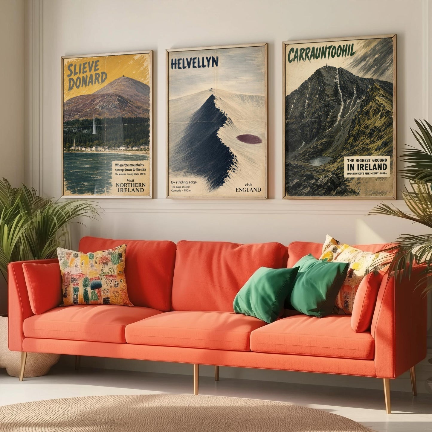 Slieve Donard, Helvellyn, Carrauntoohil Set of Three Art Prints - Vintage Travel Posters - Irish and Lake District Peaks Painting V1