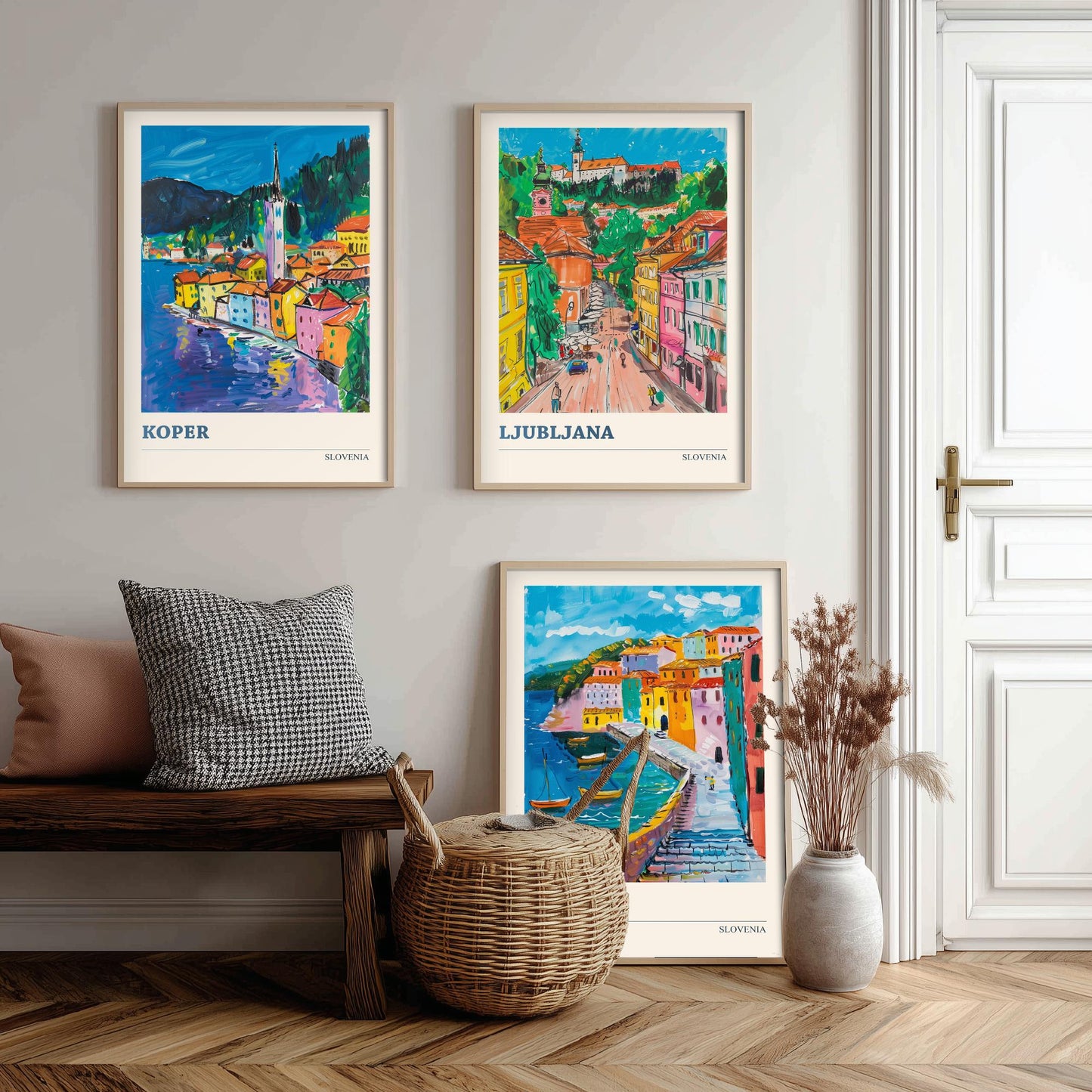 Slovenia Set of Three Art Prints - 3 Koper Ljubljana Piran Posters - Colourful Travel Illustration Wall Art Gift Map