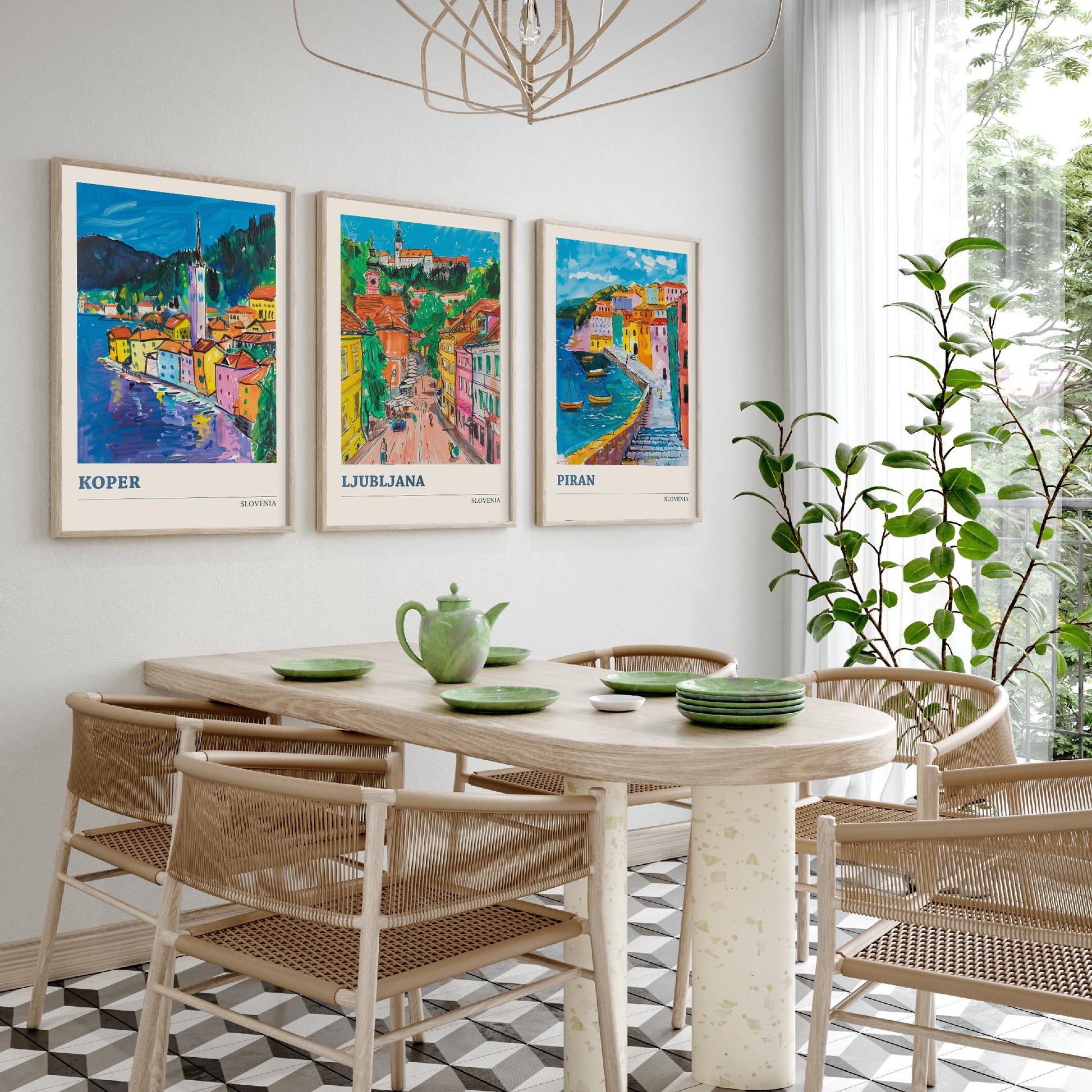 Slovenia Set of Three Art Prints - 3 Koper Ljubljana Piran Posters - Colourful Travel Illustration Wall Art Gift Map