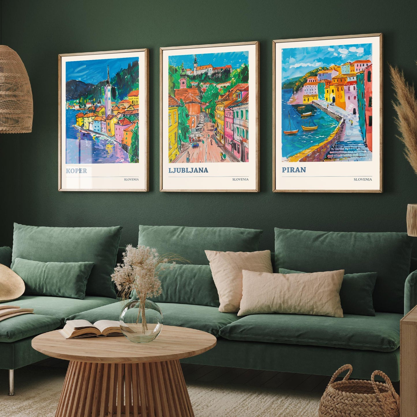 Slovenia Set of Three Art Prints - 3 Koper Ljubljana Piran Posters - Colourful Travel Illustration Wall Art Gift Map
