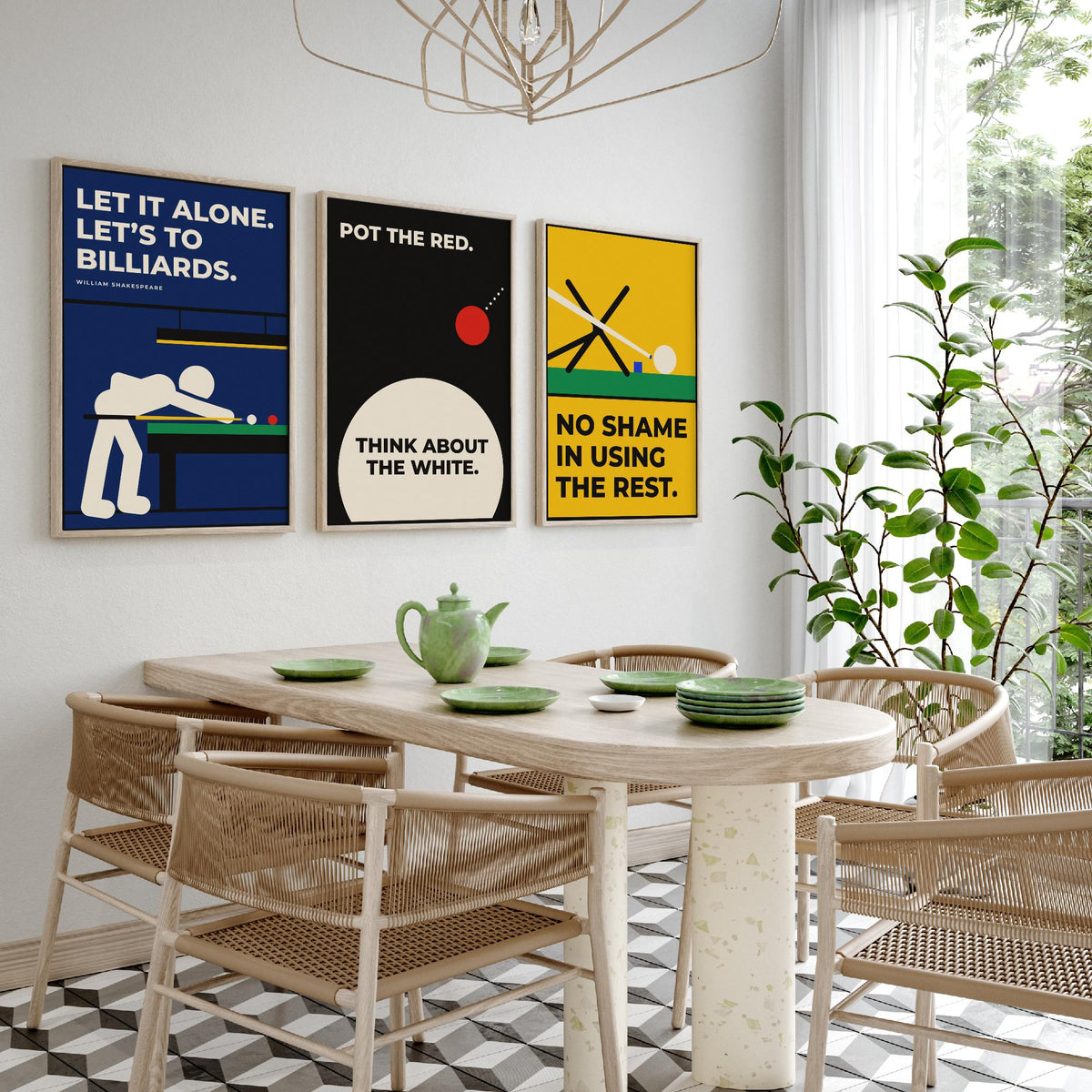 Snooker Quotes Set of Three Art Prints - 3 Bauhaus Cue Sports Posters - Minimalist Game Room Wall Art Illustration V1