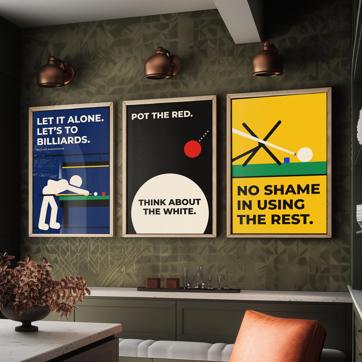 Snooker Quotes Set of Three Art Prints - 3 Bauhaus Cue Sports Posters - Minimalist Game Room Wall Art Illustration V1