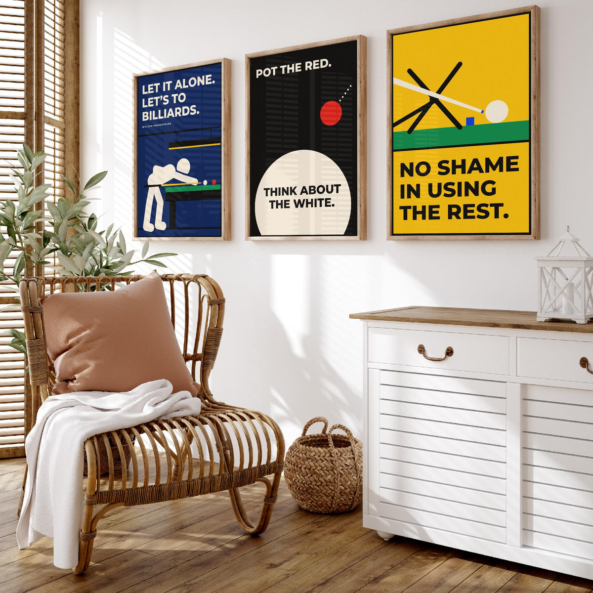 Snooker Quotes Set of Three Art Prints - 3 Bauhaus Cue Sports Posters - Minimalist Game Room Wall Art Illustration V1