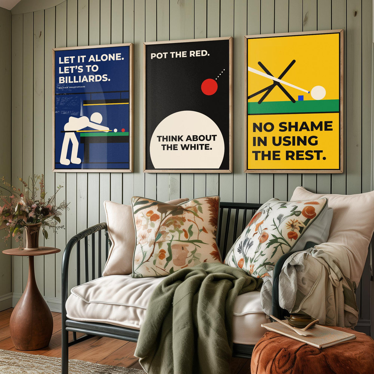 Snooker Quotes Set of Three Art Prints - 3 Bauhaus Cue Sports Posters - Minimalist Game Room Wall Art Illustration V1