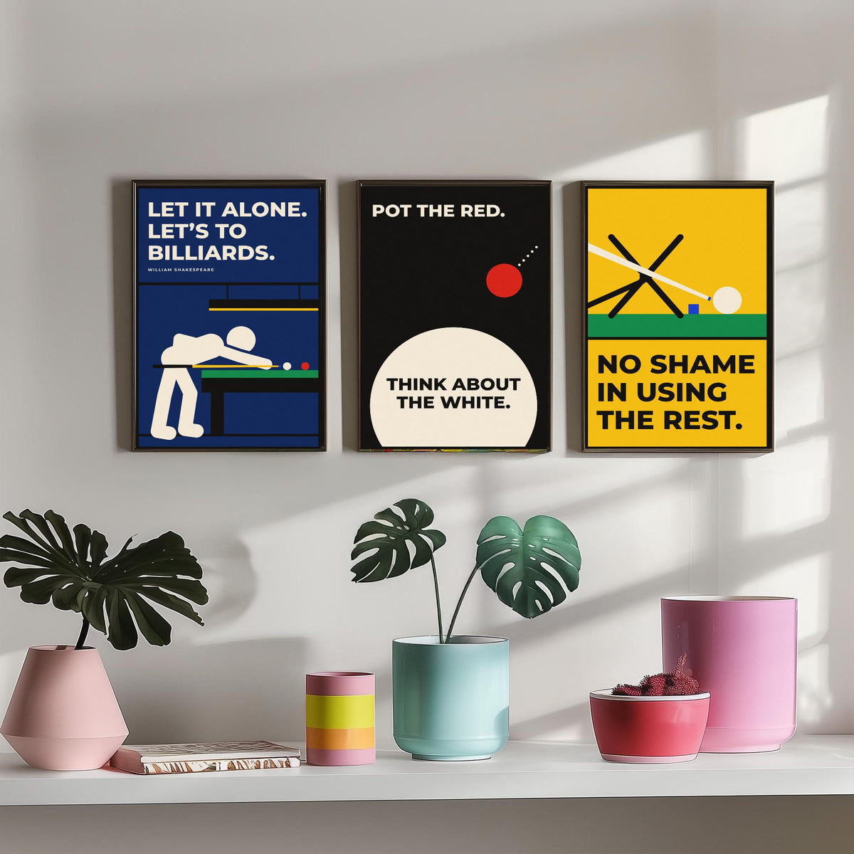 Snooker Quotes Set of Three Art Prints - 3 Bauhaus Cue Sports Posters - Minimalist Game Room Wall Art Illustration V1