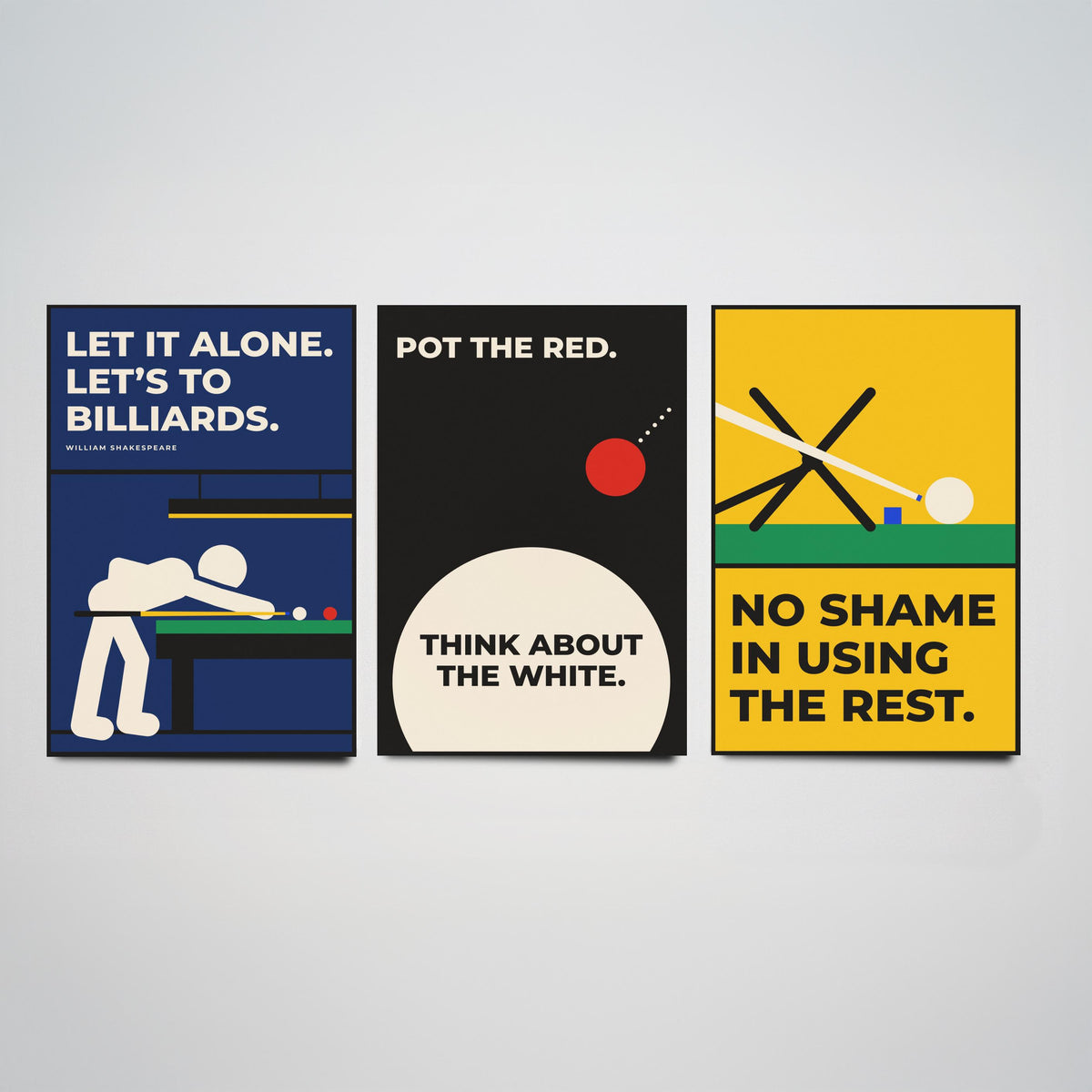 Snooker Quotes Set of Three Art Prints - 3 Bauhaus Cue Sports Posters - Minimalist Game Room Wall Art Illustration V1