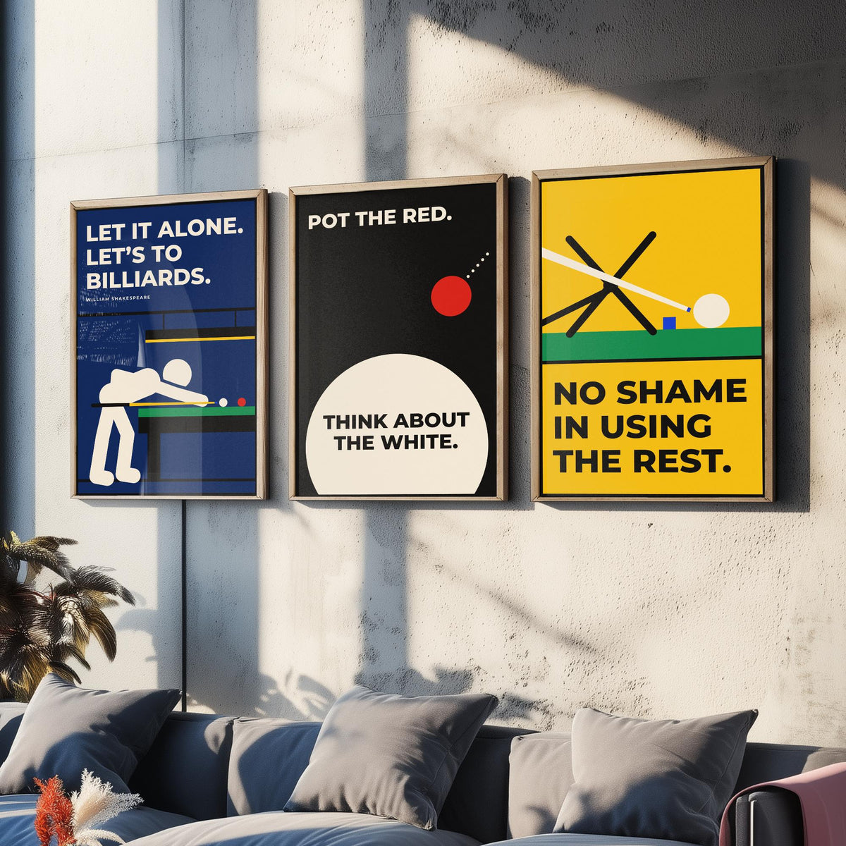 Snooker Quotes Set of Three Art Prints - 3 Bauhaus Cue Sports Posters - Minimalist Game Room Wall Art Illustration V1