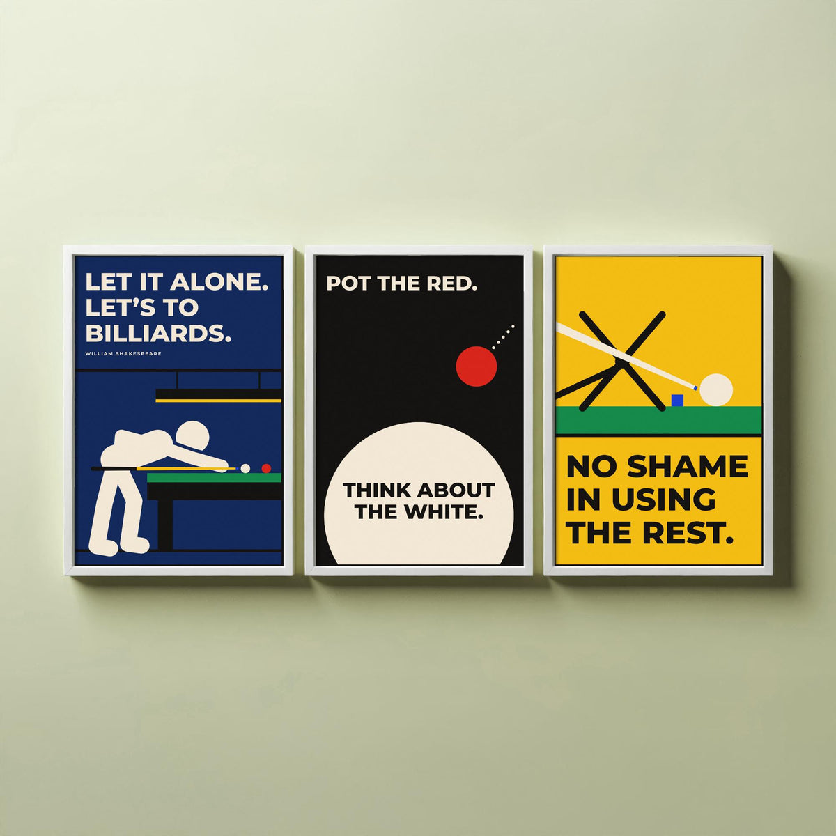 Snooker Quotes Set of Three Art Prints - 3 Bauhaus Cue Sports Posters - Minimalist Game Room Wall Art Illustration V1