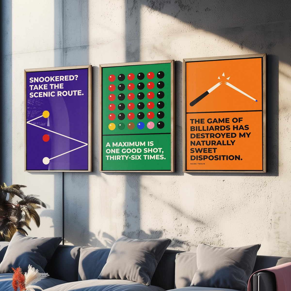 Snooker Quotes Set of Three Art Prints - 3 Retro Bauhaus Cue Sports Posters - Minimalist Game Room Wall Art Illustration V2