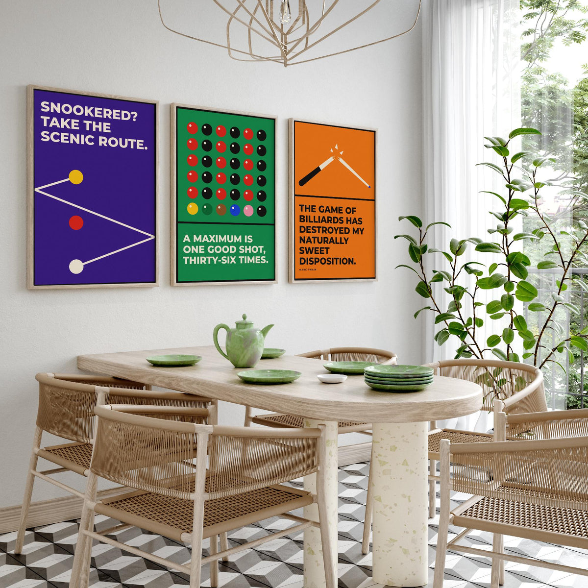 Snooker Quotes Set of Three Art Prints - 3 Retro Bauhaus Cue Sports Posters - Minimalist Game Room Wall Art Illustration V2