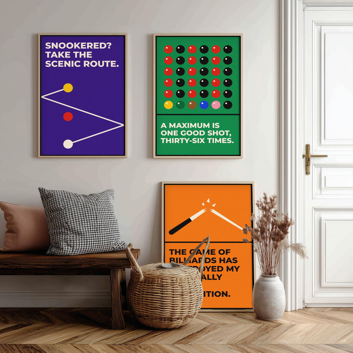 Snooker Quotes Set of Three Art Prints - 3 Retro Bauhaus Cue Sports Posters - Minimalist Game Room Wall Art Illustration V2
