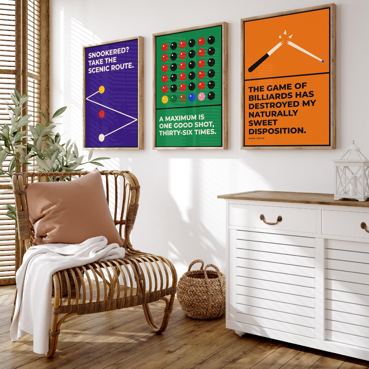 Snooker Quotes Set of Three Art Prints - 3 Retro Bauhaus Cue Sports Posters - Minimalist Game Room Wall Art Illustration V2