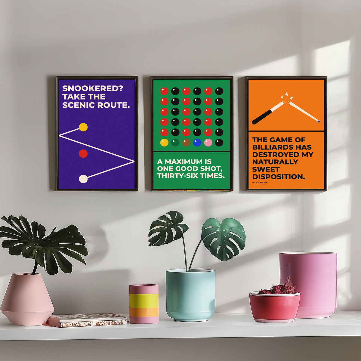 Snooker Quotes Set of Three Art Prints - 3 Retro Bauhaus Cue Sports Posters - Minimalist Game Room Wall Art Illustration V2