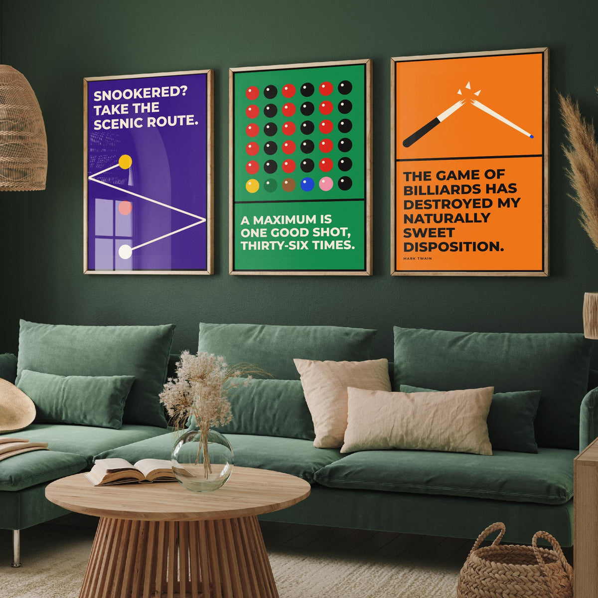 Snooker Quotes Set of Three Art Prints - 3 Retro Bauhaus Cue Sports Posters - Minimalist Game Room Wall Art Illustration V2
