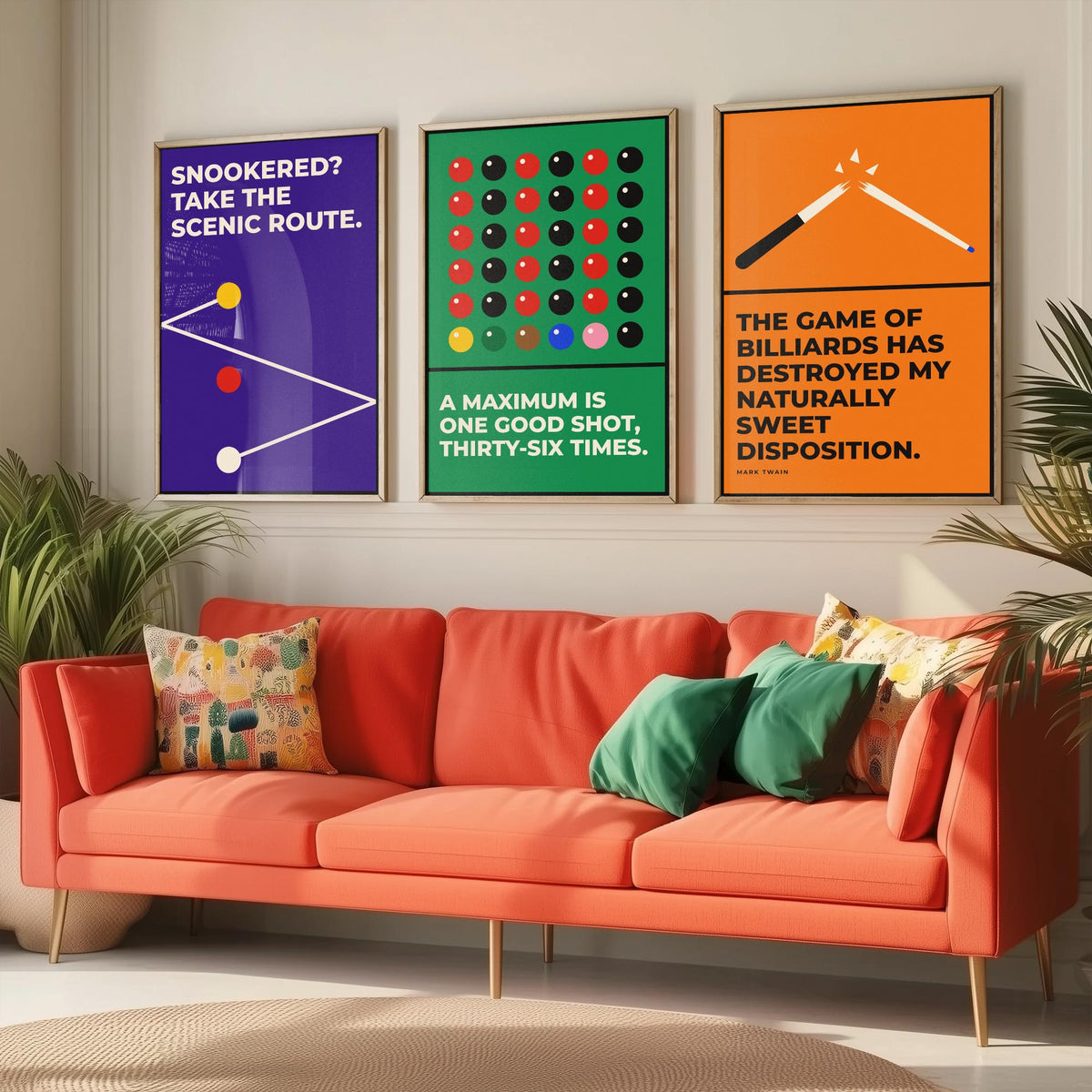 Snooker Quotes Set of Three Art Prints - 3 Retro Bauhaus Cue Sports Posters - Minimalist Game Room Wall Art Illustration V2