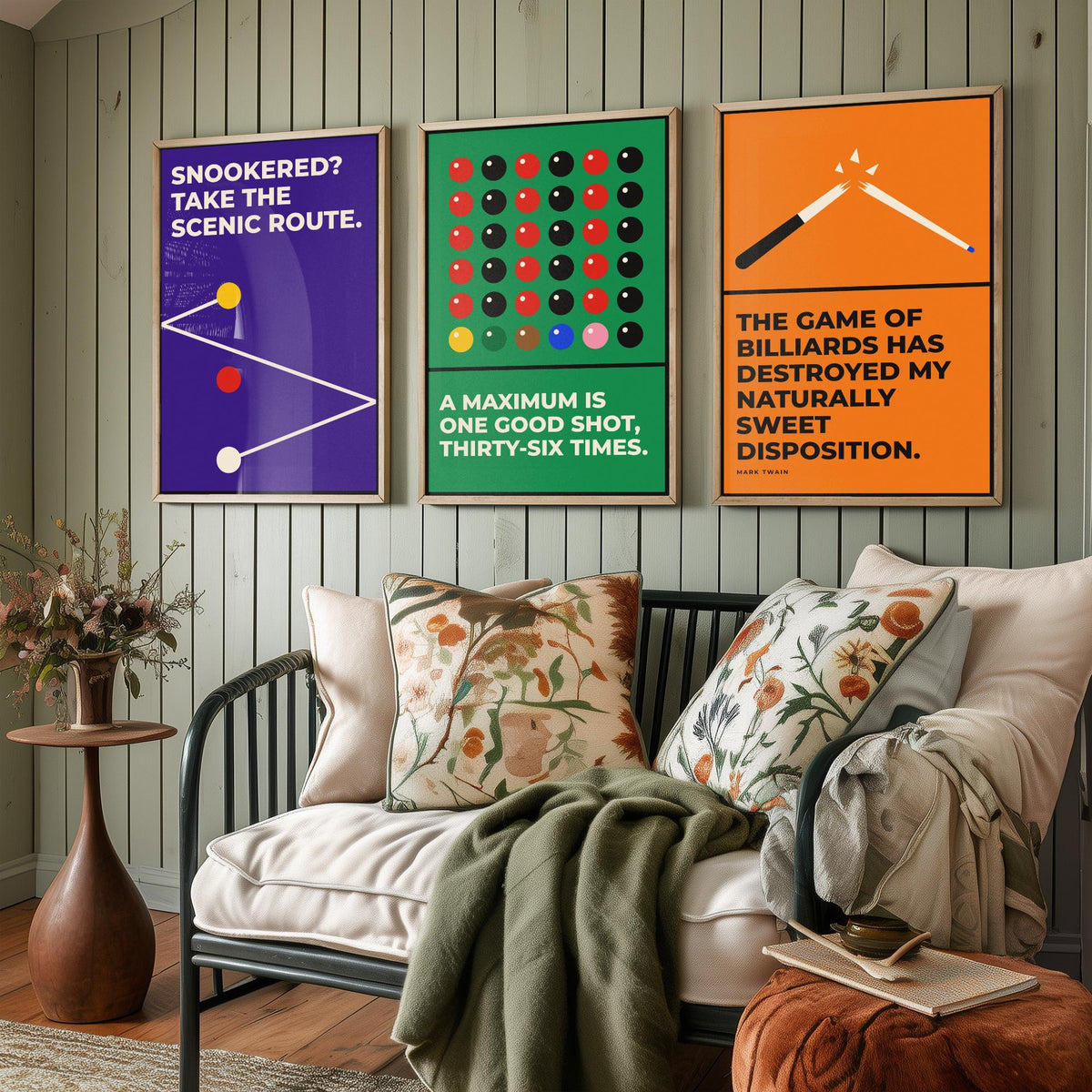 Snooker Quotes Set of Three Art Prints - 3 Retro Bauhaus Cue Sports Posters - Minimalist Game Room Wall Art Illustration V2