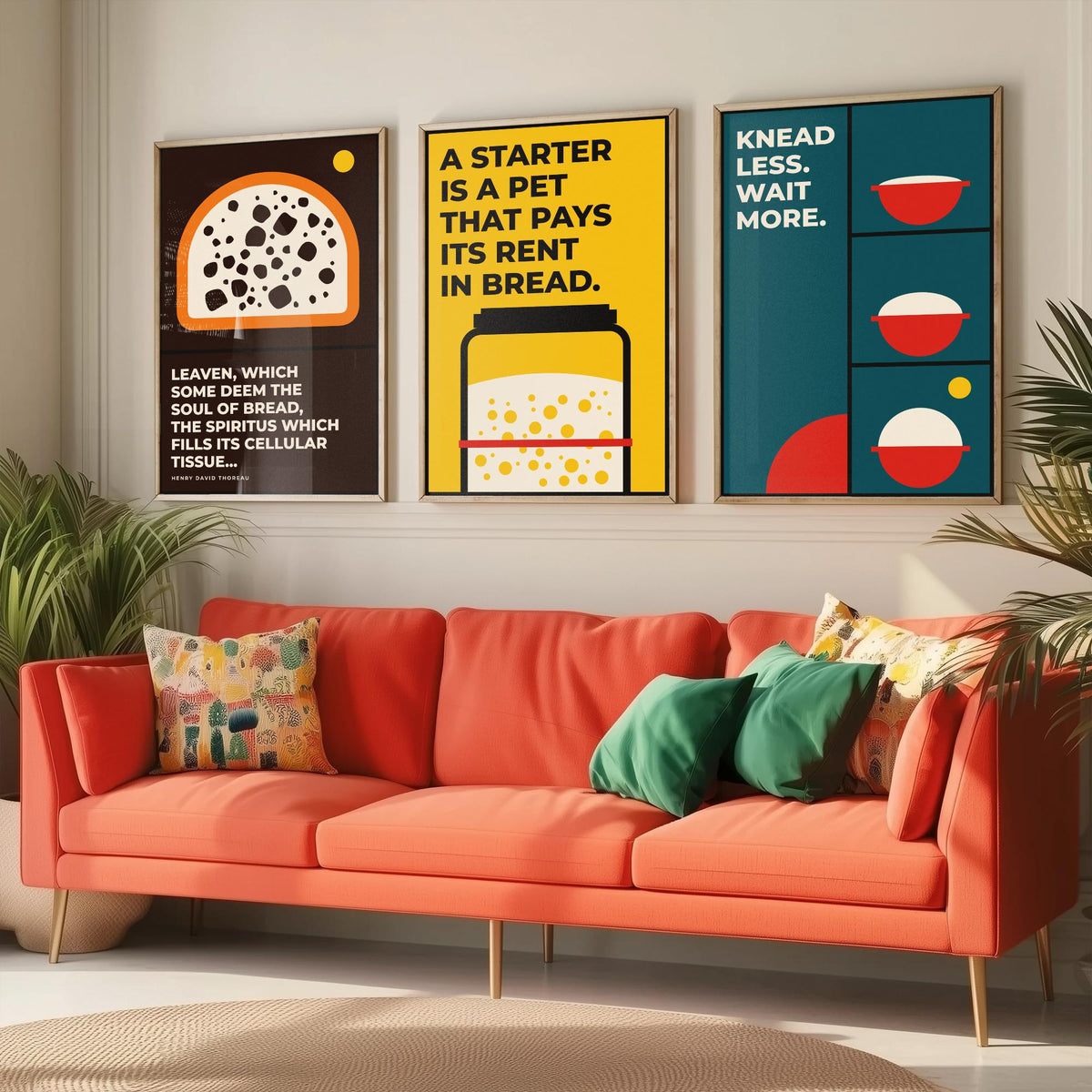 Sourdough Quotes Set of Three Art Prints - 3 Bauhaus Baker and Bread Posters - Minimalist Kitchen Wall Art Illustration V1