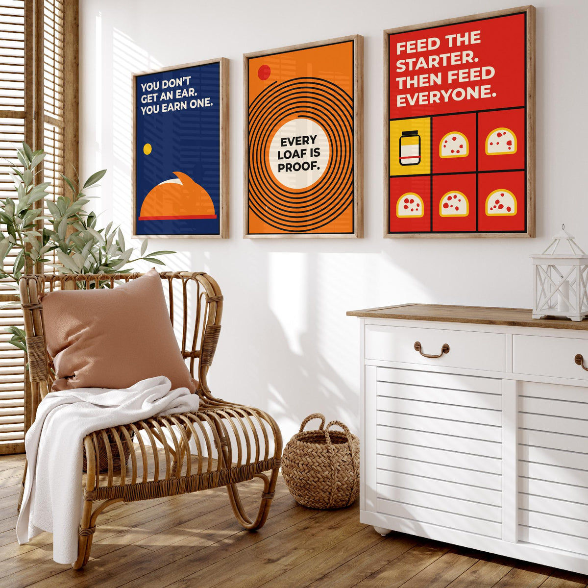 Sourdough Quotes Set of Three Art Prints - 3 Retro Bauhaus Baker and Bread Posters - Minimalist Kitchen Wall Art Illustration V2
