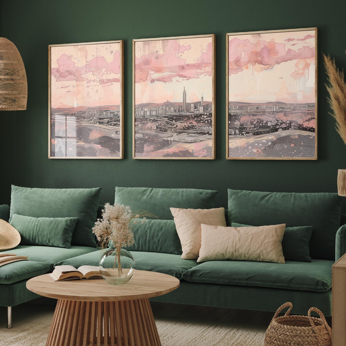 Johannesburg Skyline Set of Three Art Prints - 3 South Africa City Posters - Pink Grey Cityscape Illustration Wall Art Gift