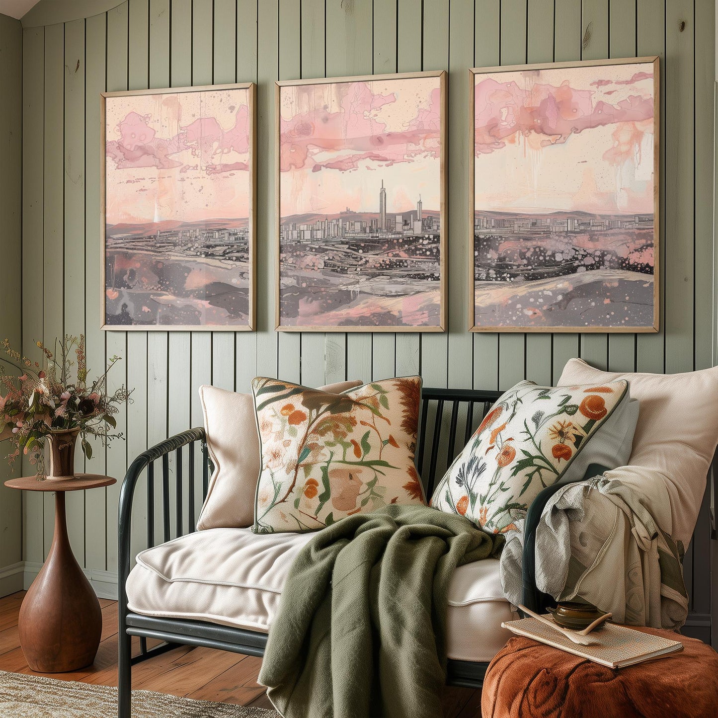 Johannesburg Skyline Set of Three Art Prints - 3 South Africa City Posters - Pink Grey Cityscape Illustration Wall Art Gift