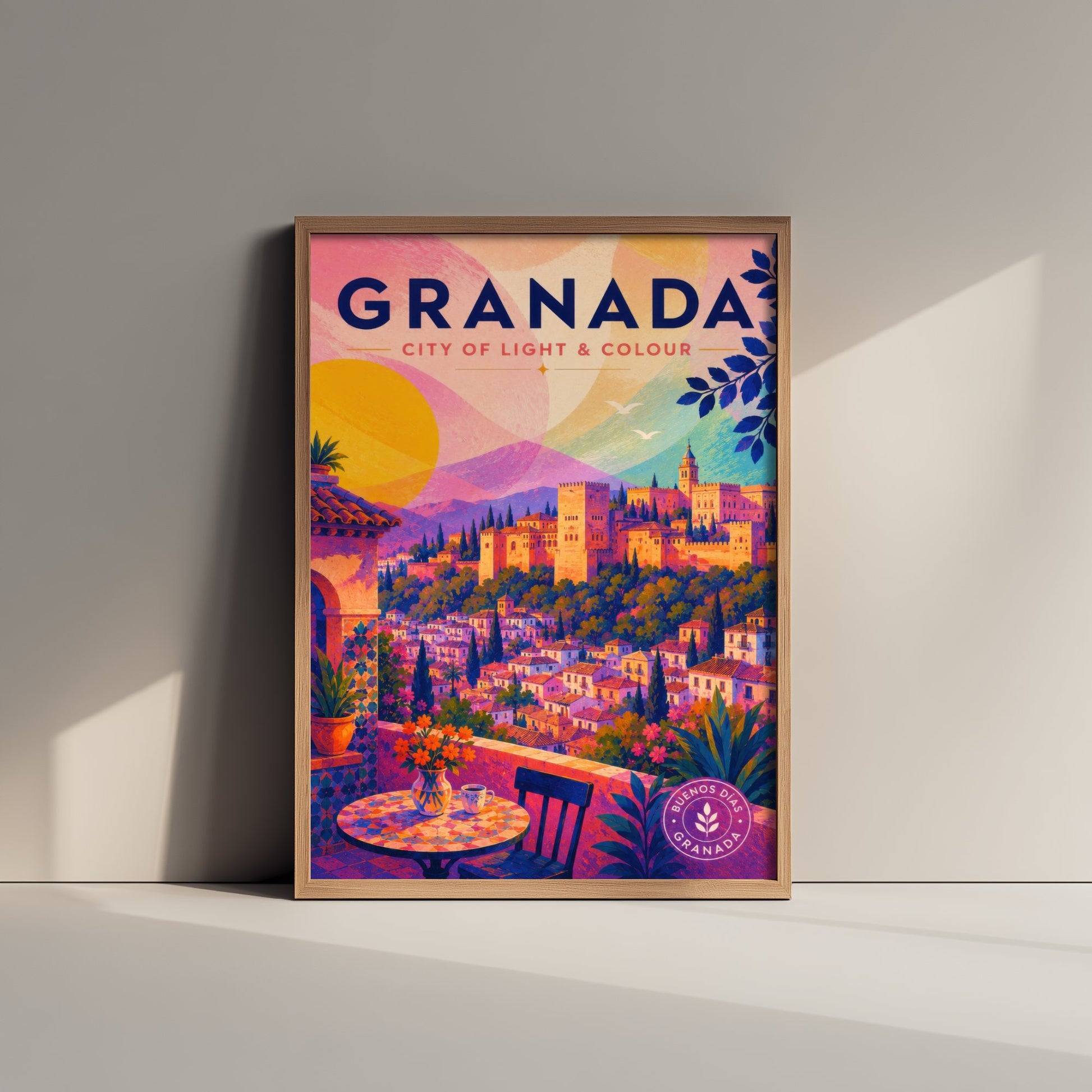 Granada Spain Travel Poster - Vibrant Art Print - Alhambra Palace Illustration - City of Light & Colour 1/3