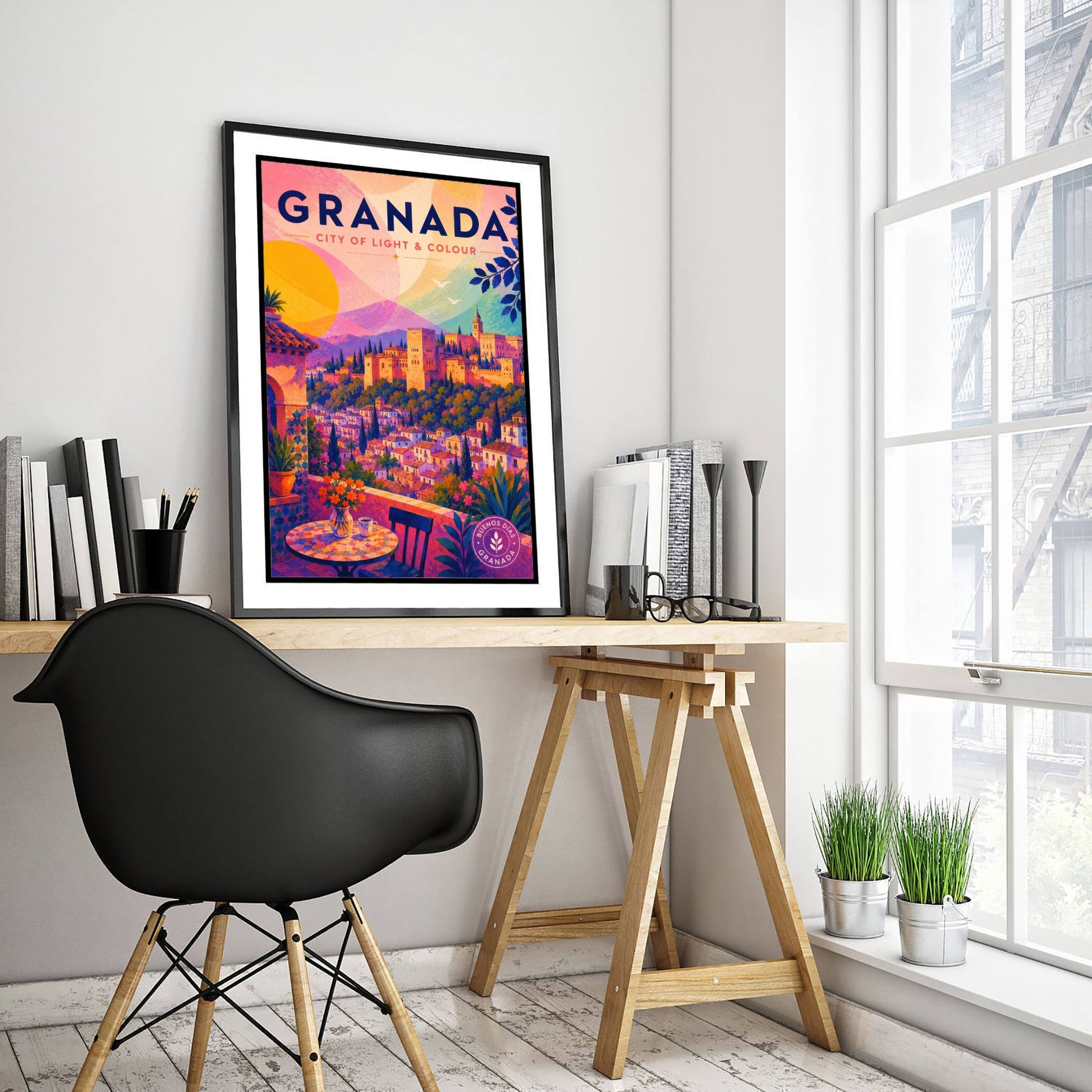 Granada Spain Travel Poster - Vibrant Art Print - Alhambra Palace Illustration - City of Light & Colour 1/3