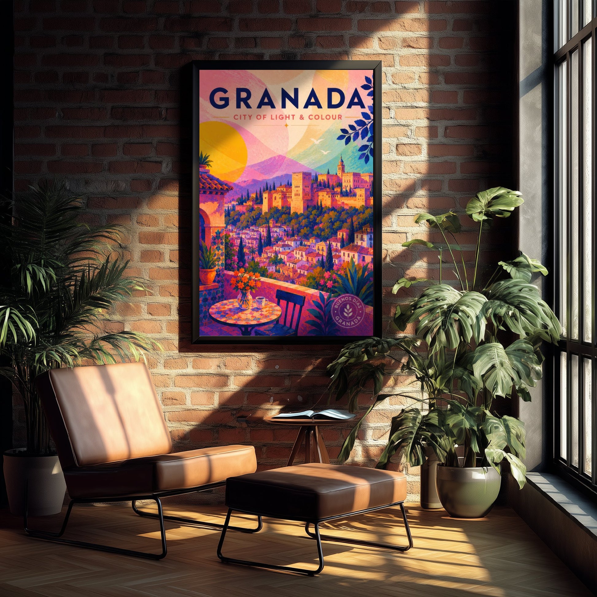 Granada Spain Travel Poster - Vibrant Art Print - Alhambra Palace Illustration - City of Light & Colour 1/3