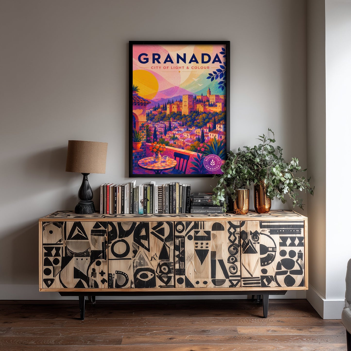 Granada Spain Travel Poster - Vibrant Art Print - Alhambra Palace Illustration - City of Light & Colour 1/3