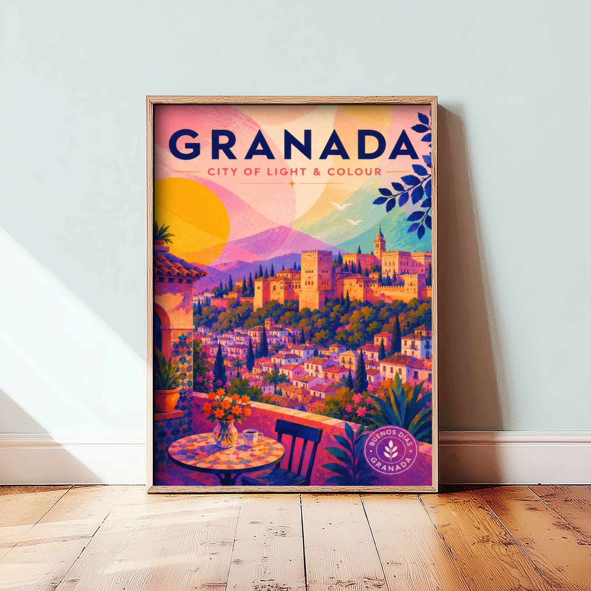 Granada Spain Travel Poster - Vibrant Art Print - Alhambra Palace Illustration - City of Light & Colour 1/3