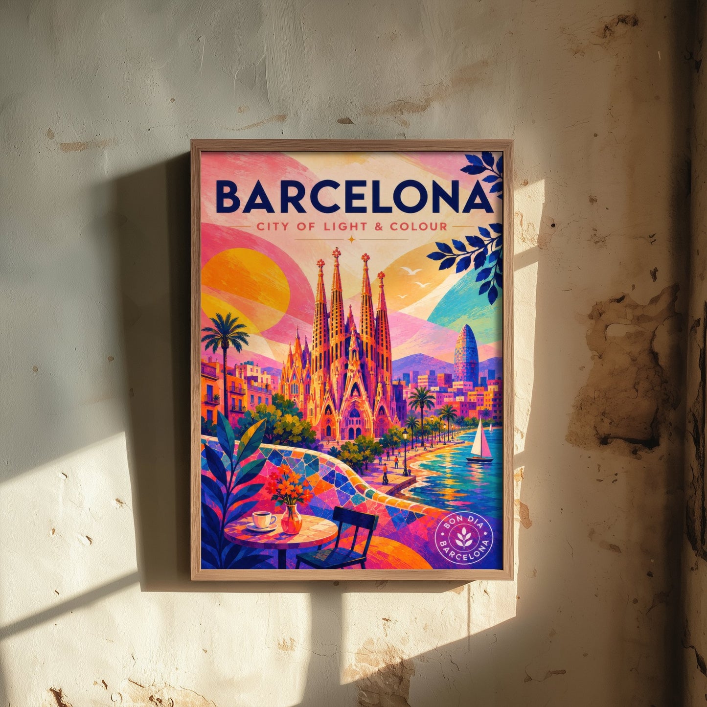 Barcelona Spain Travel Poster - Vibrant Art Print - Sagrada Familia Illustration - City of Light & Colour 2/3