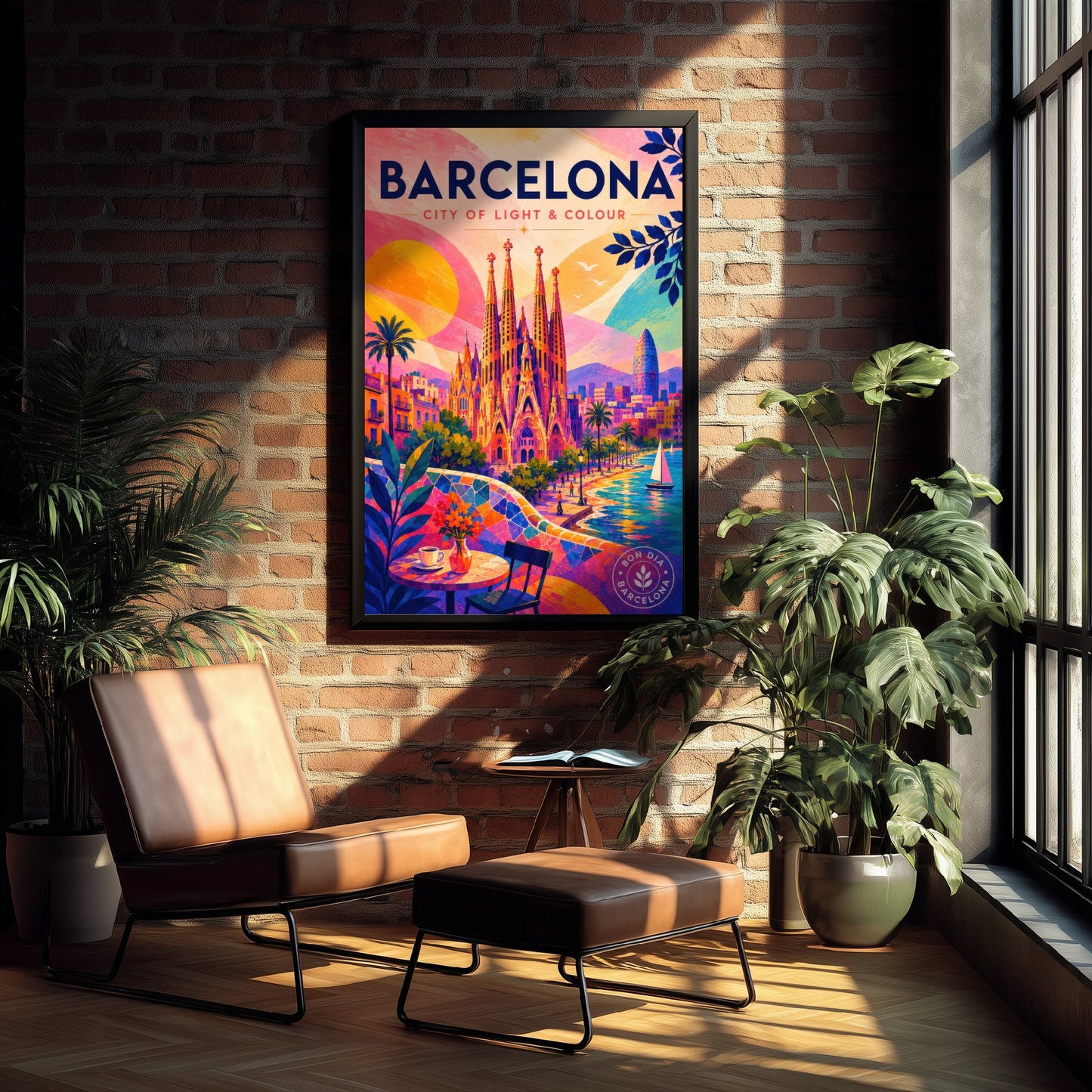 Barcelona Spain Travel Poster - Vibrant Art Print - Sagrada Familia Illustration - City of Light & Colour 2/3