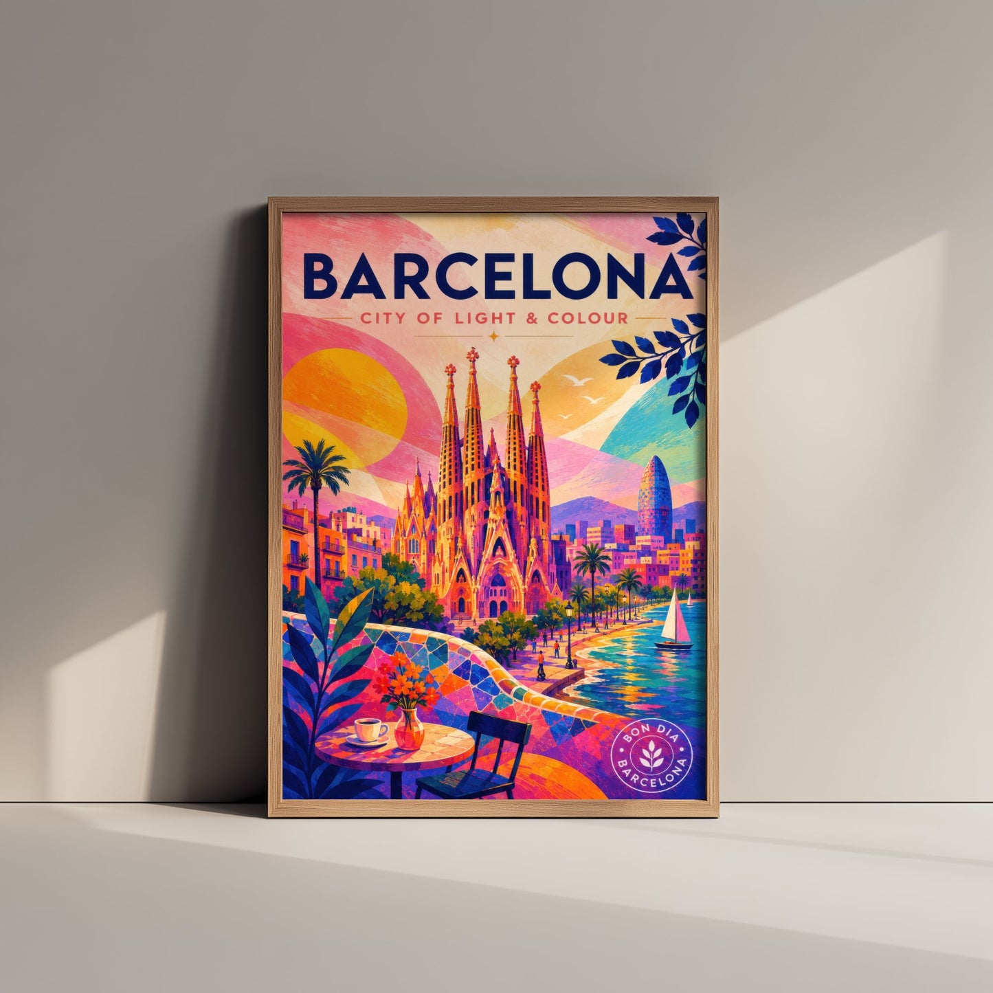 Barcelona Spain Travel Poster - Vibrant Art Print - Sagrada Familia Illustration - City of Light & Colour 2/3