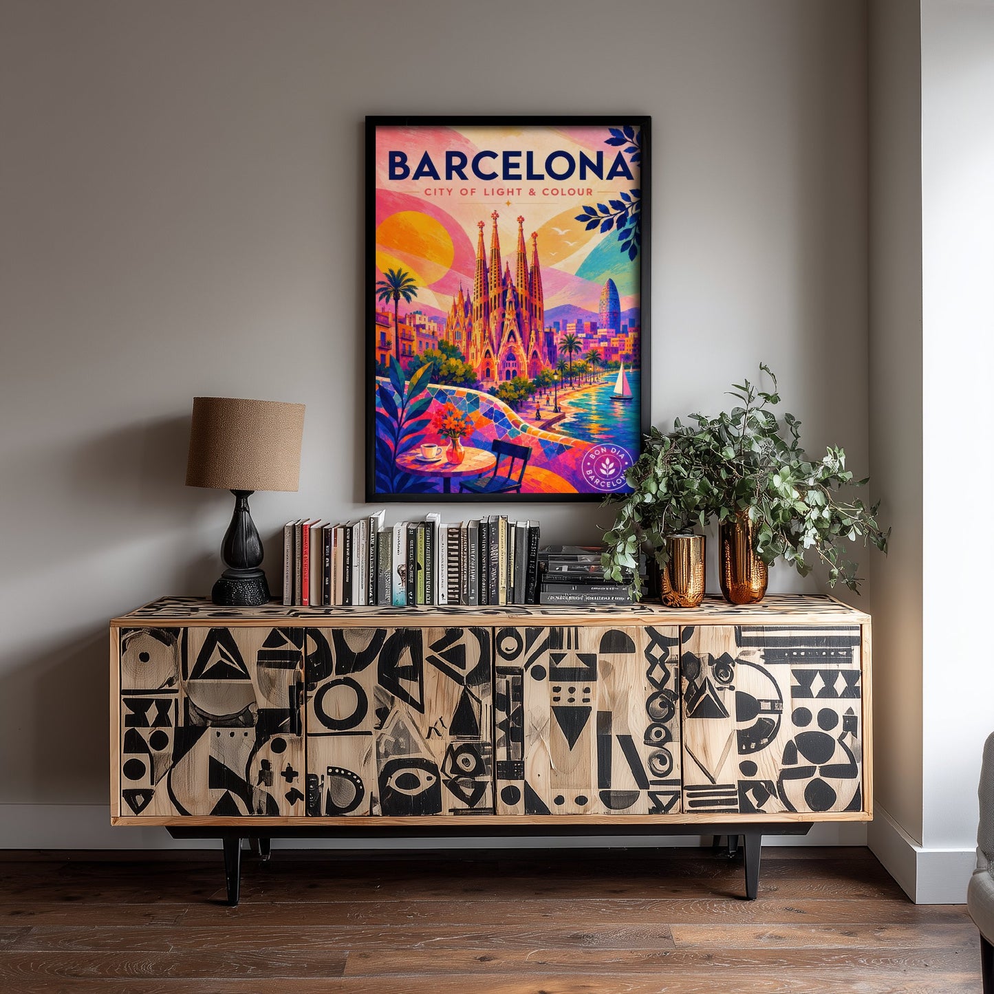Barcelona Spain Travel Poster - Vibrant Art Print - Sagrada Familia Illustration - City of Light & Colour 2/3