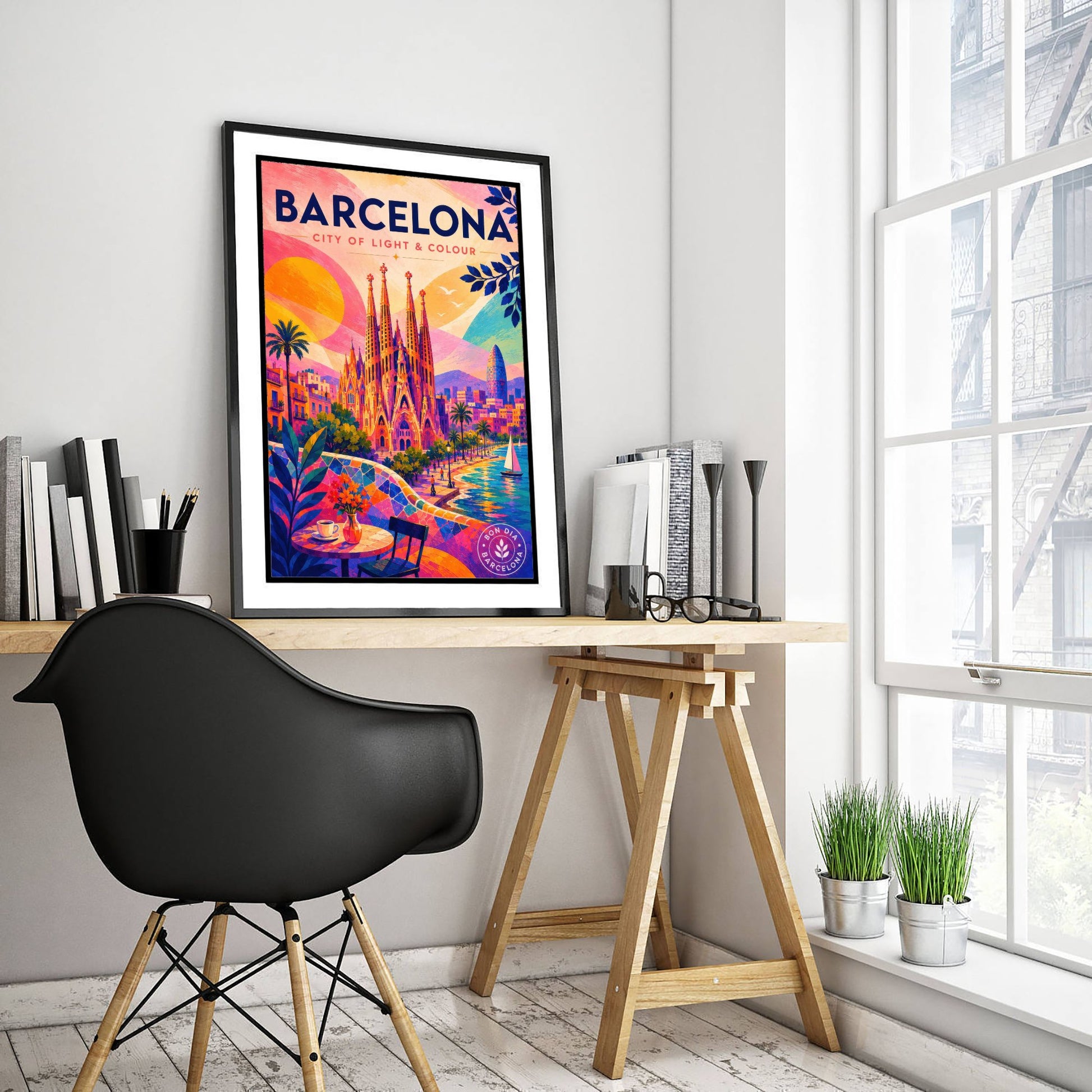 Barcelona Spain Travel Poster - Vibrant Art Print - Sagrada Familia Illustration - City of Light & Colour 2/3